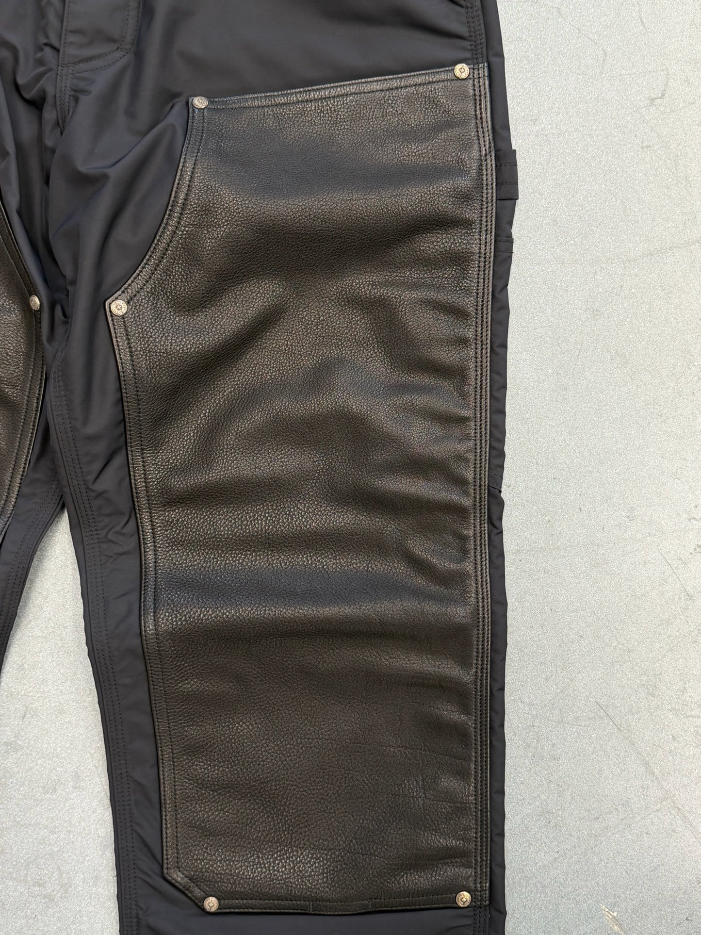 CHROME HEARTS NYLON LEATHER DOUBLE KNEE WIDE CARPENTER PANT - BLACK