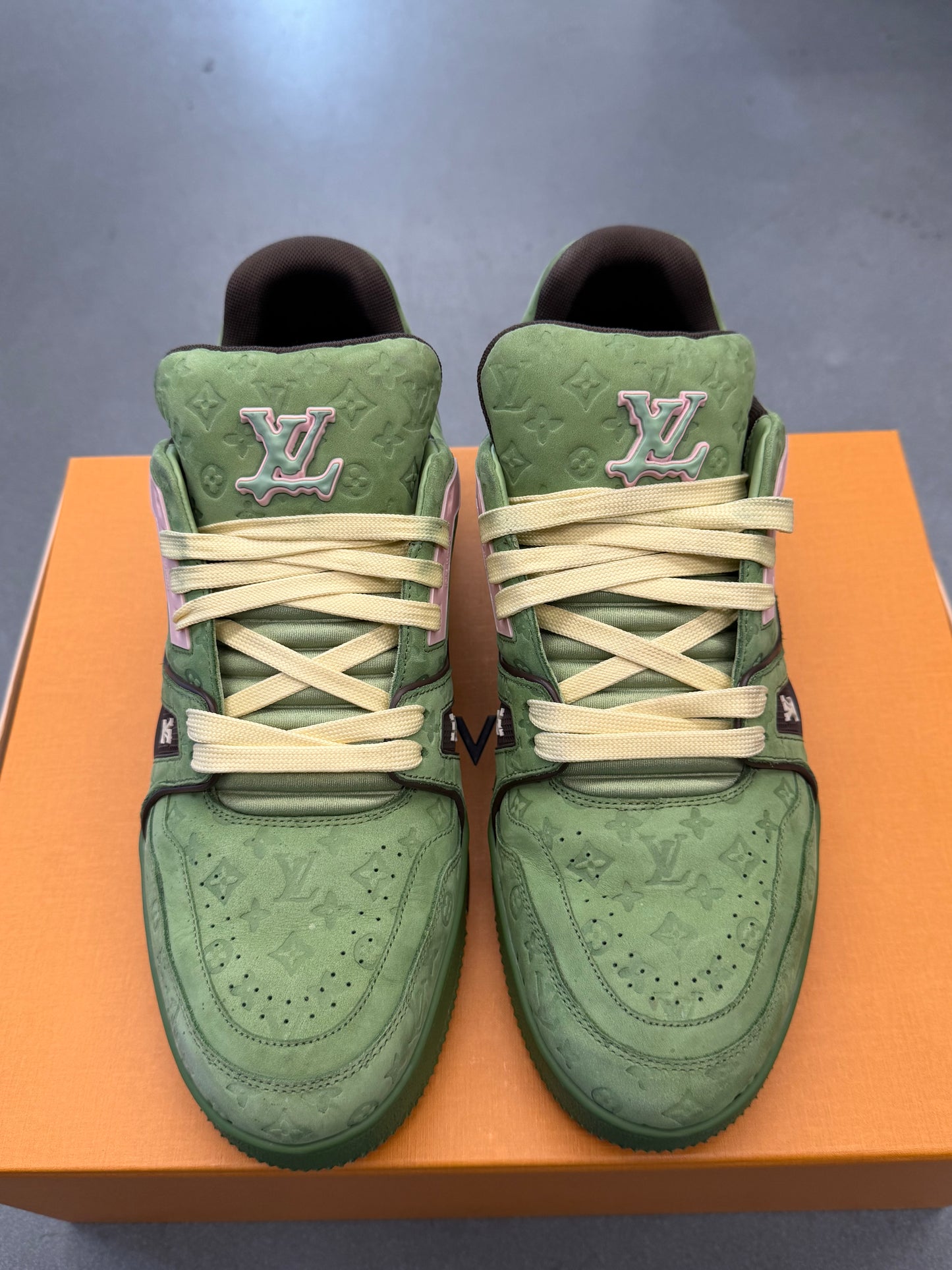 SS24 SIZE 7.5 LV LOUIS VUITTON BY TYLER THE CREATOR TRAINER - GREEN (PRE-OWNED WITH BOX)
