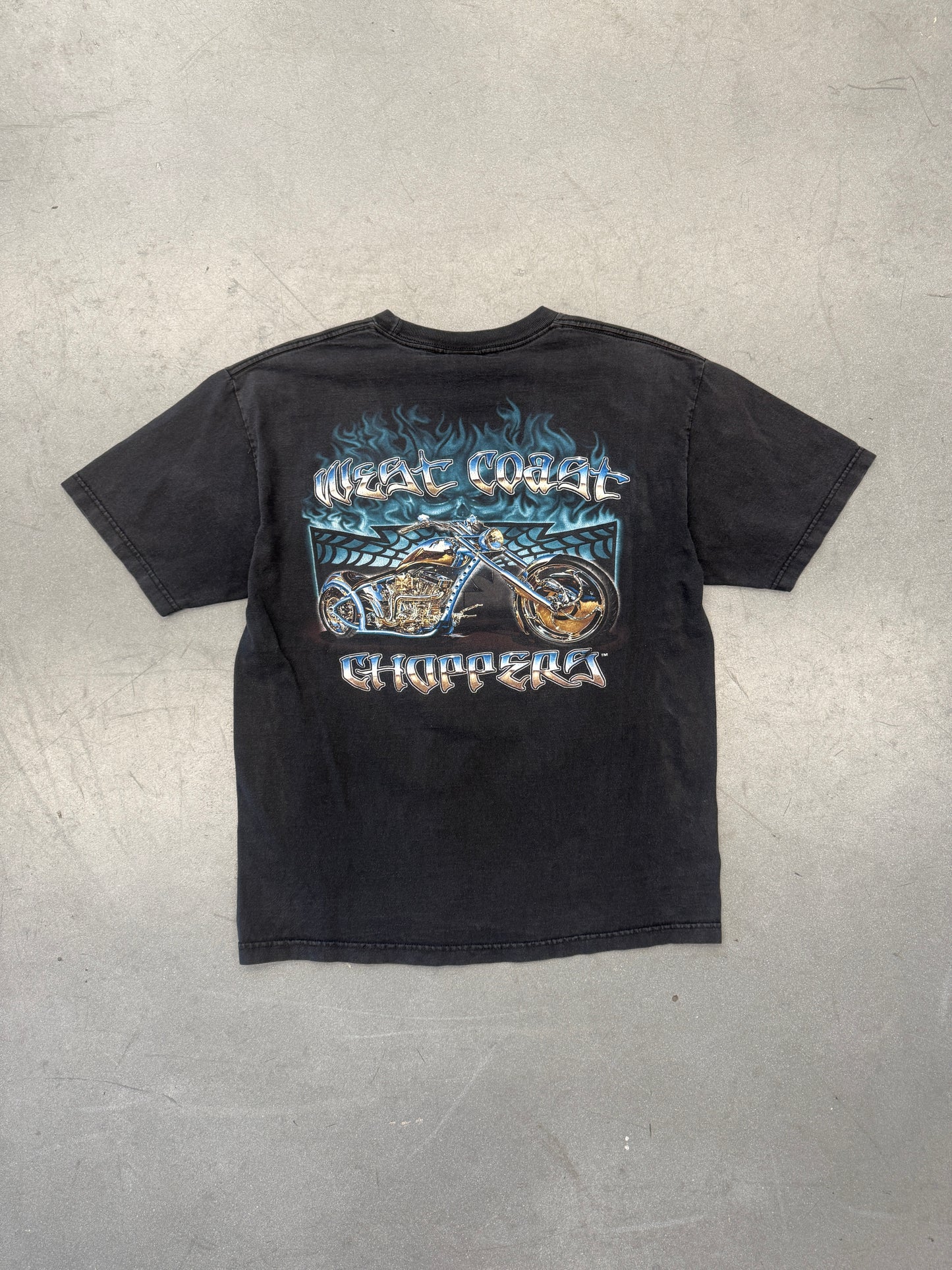 Y2K WEST COAST CHOPPERS CHROME BIKE SPELLOUT MULLET TEE (JESSE WHO? TAG)