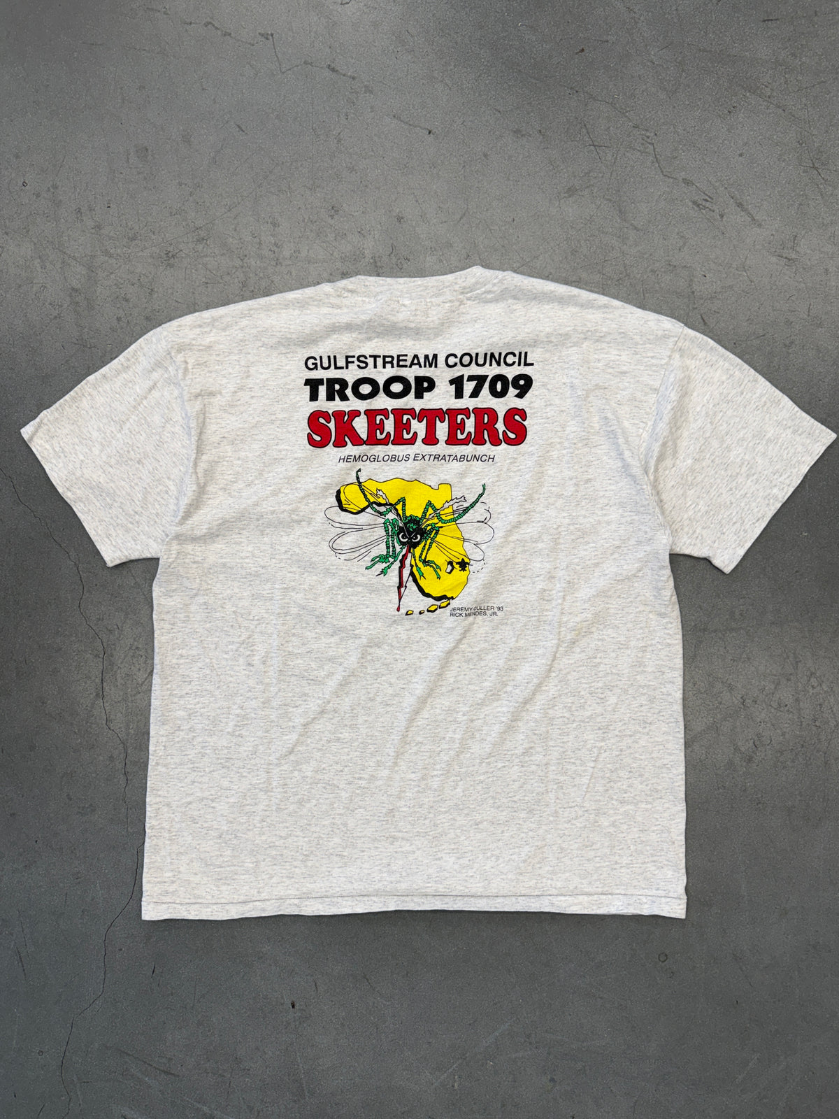 1993 NATIONAL JAMBOREE GULFSTREAM COUNCIL TROOP 1709 SKEETERS TEE (HANES HEAVYWEIGHT 50/50 TAG)