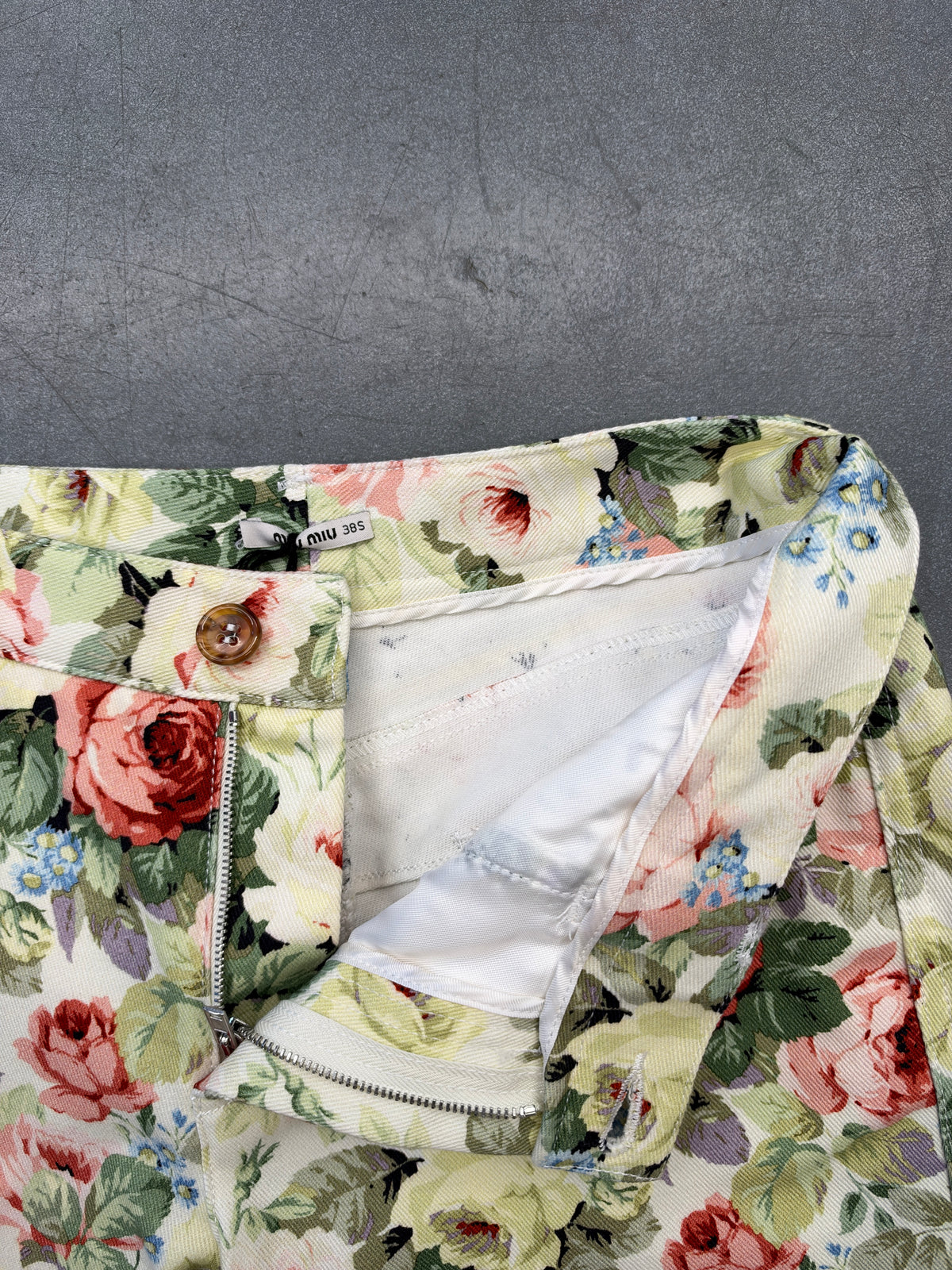 2013 MIU MIU FLORAL PRINT DENIM PANTS
