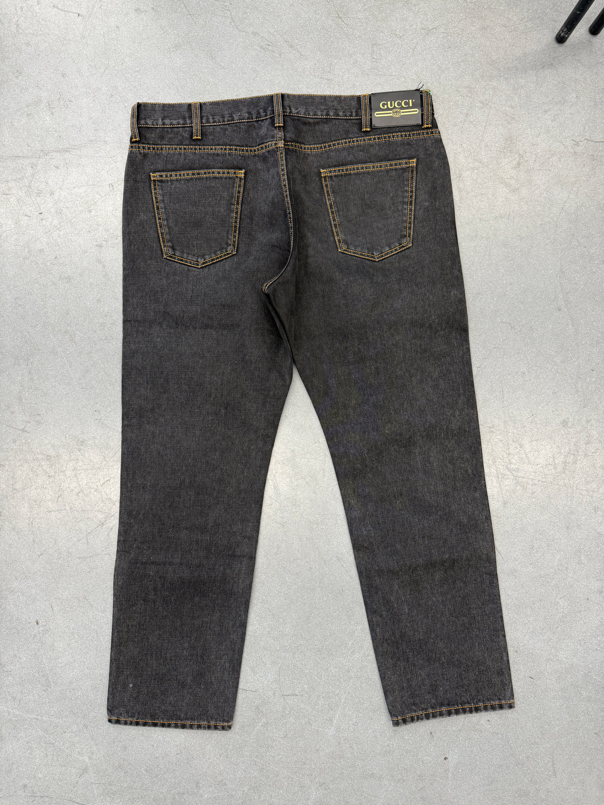 GUCCI MENS BLACK DENIM JEANS EMBROIDERED MOTIFS SIZE 40