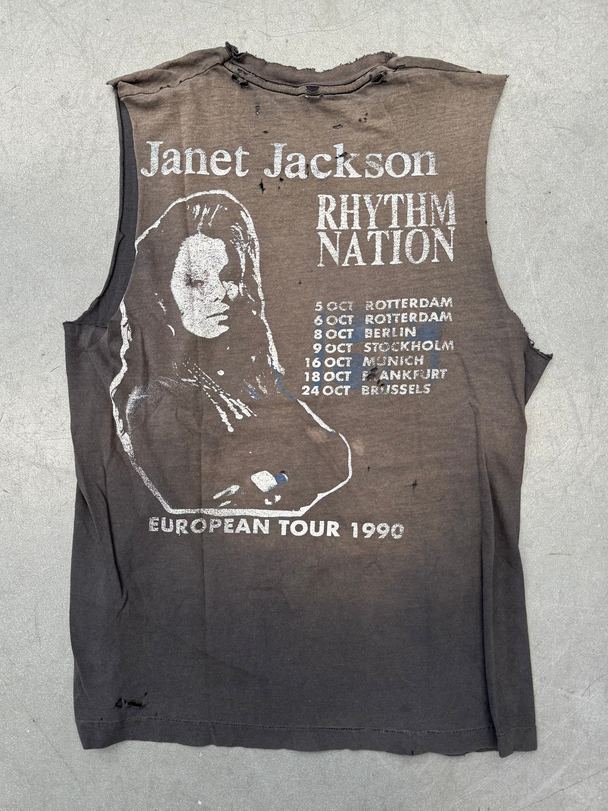 1990 JANET JACKSON RHYTHM NATION EUROPEAN TOUR DISTRESSED CUT-OFF TEE