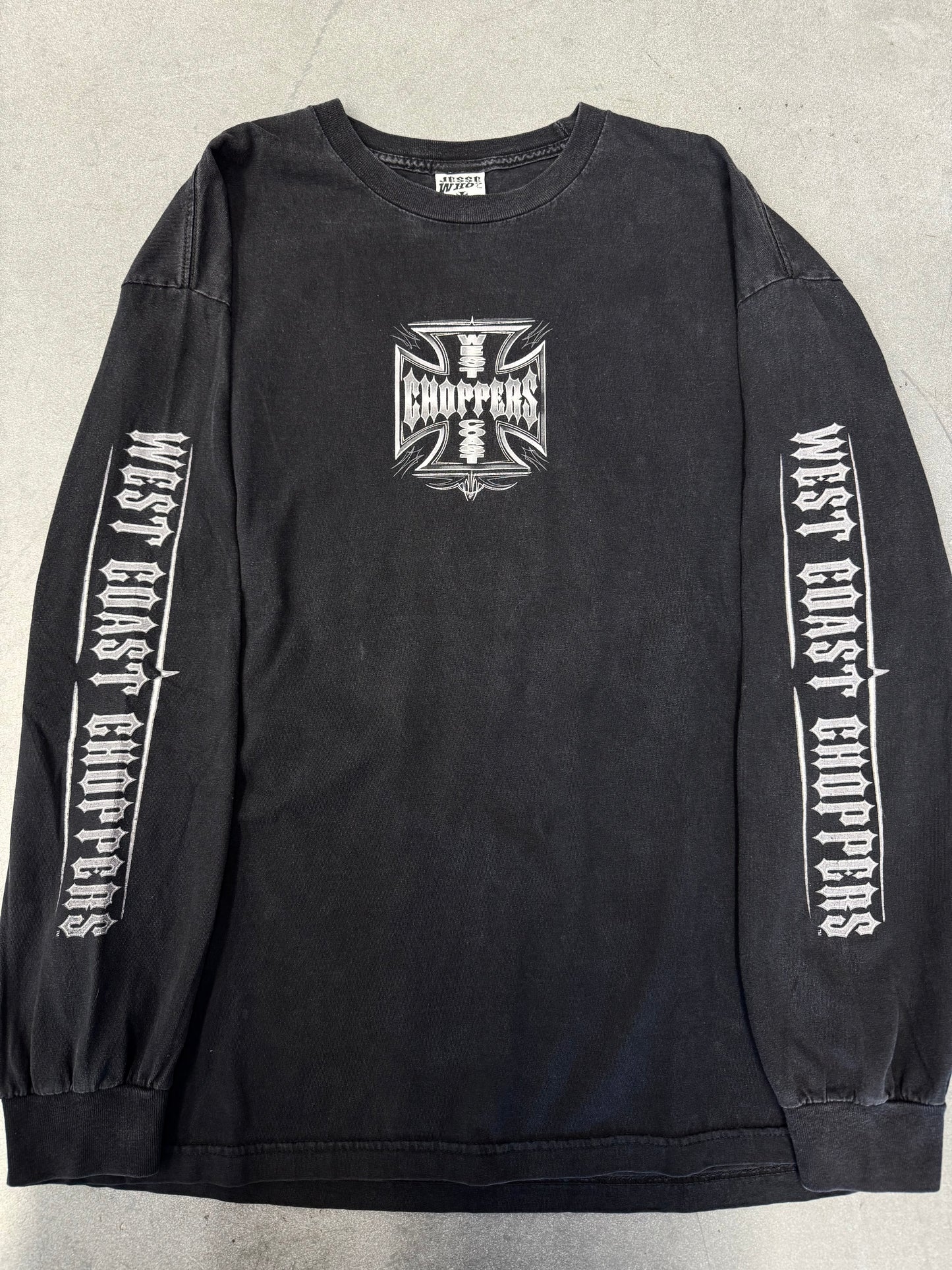 00'S WEST COAST CHOPPERS IRON CROSS LOGO  "WEST COAST CHOPPERS" SPELLOUT LS TEE (JESSE WHO TAG) -L/XL