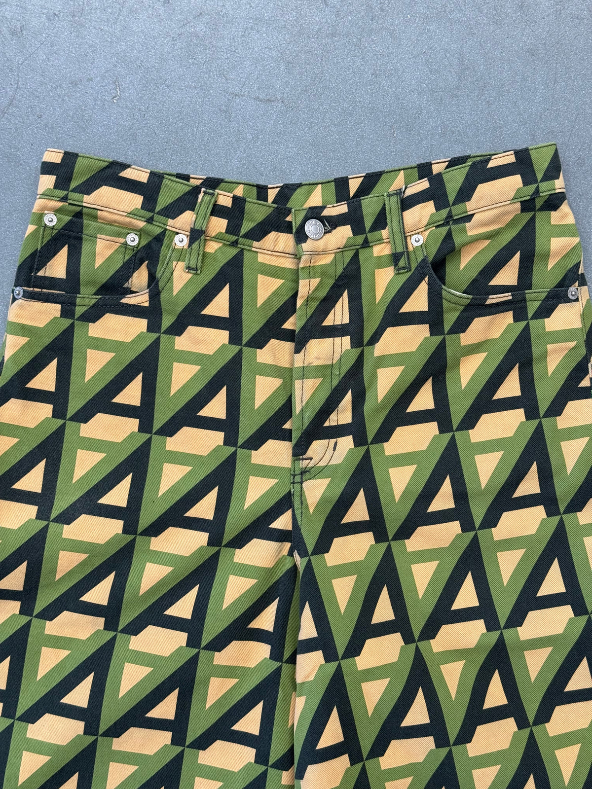 DRIES VAN NOTEN GEOMETRIC PRINT COTTON DENIM BERMUDA SHORTS