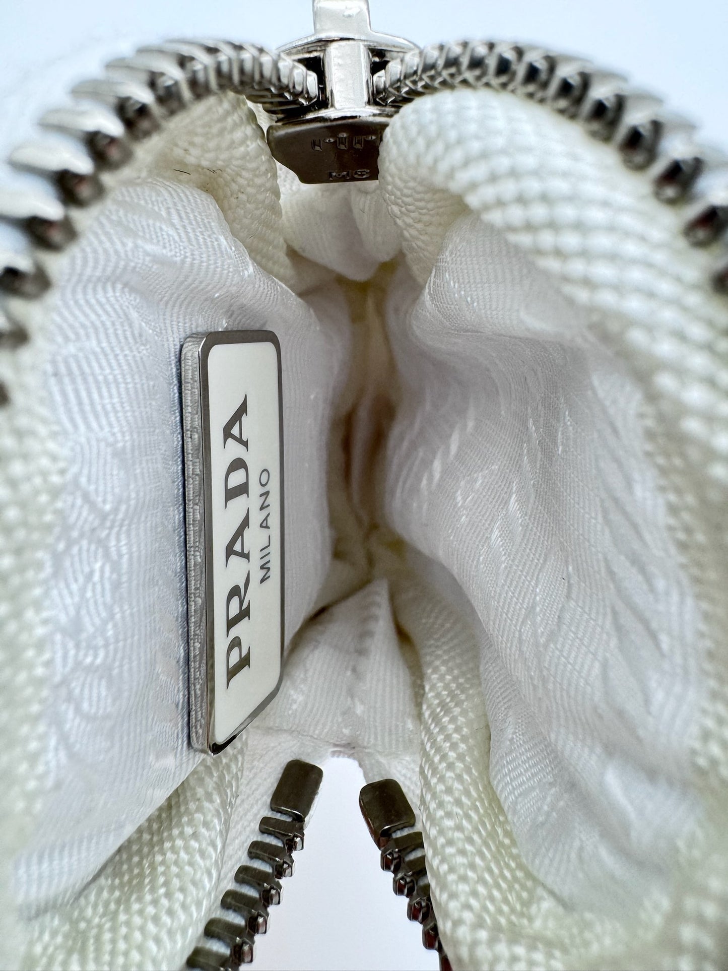 PRADA MINI NYLON CLIP-ON POUCH WHITE