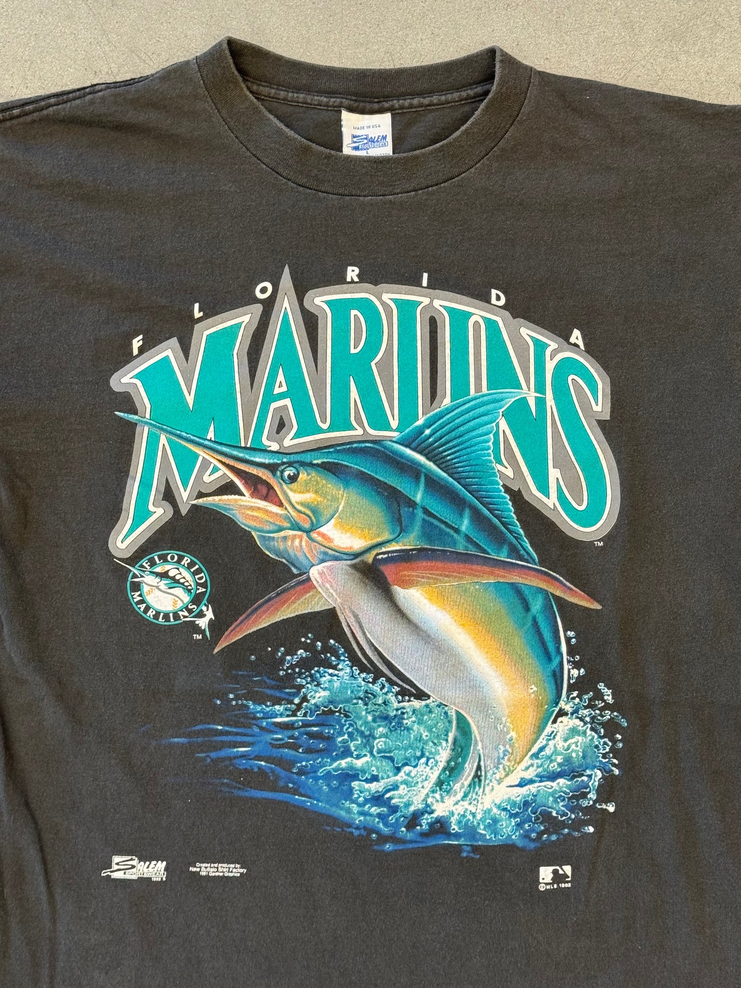 1992 SALEM SPORTSWEAR FLORIDA MARLINS JUMPING MARLIN TEE