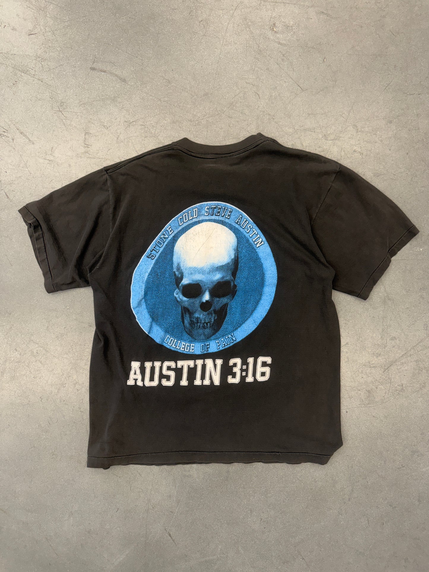 90'S STONE COLD STEVE AUSTIN 3:16 COLLEGE OF PAIN RAP STYLE TEE (PULLED TAG)