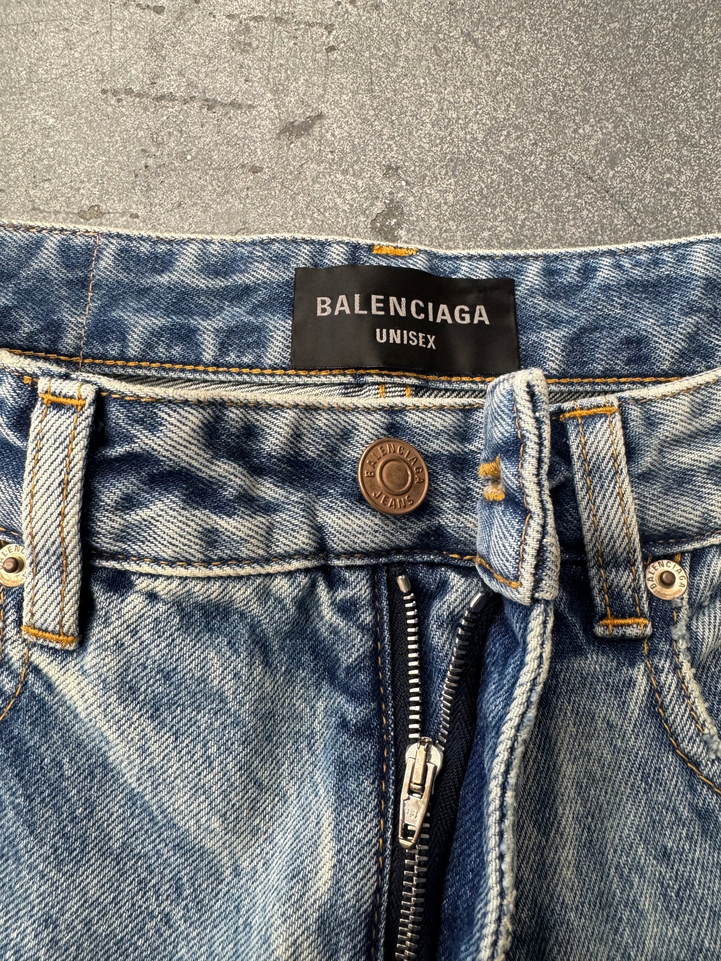 BALENCIAGA SKATER WIDE-LEG DISTRESSED DENIM SHORTS