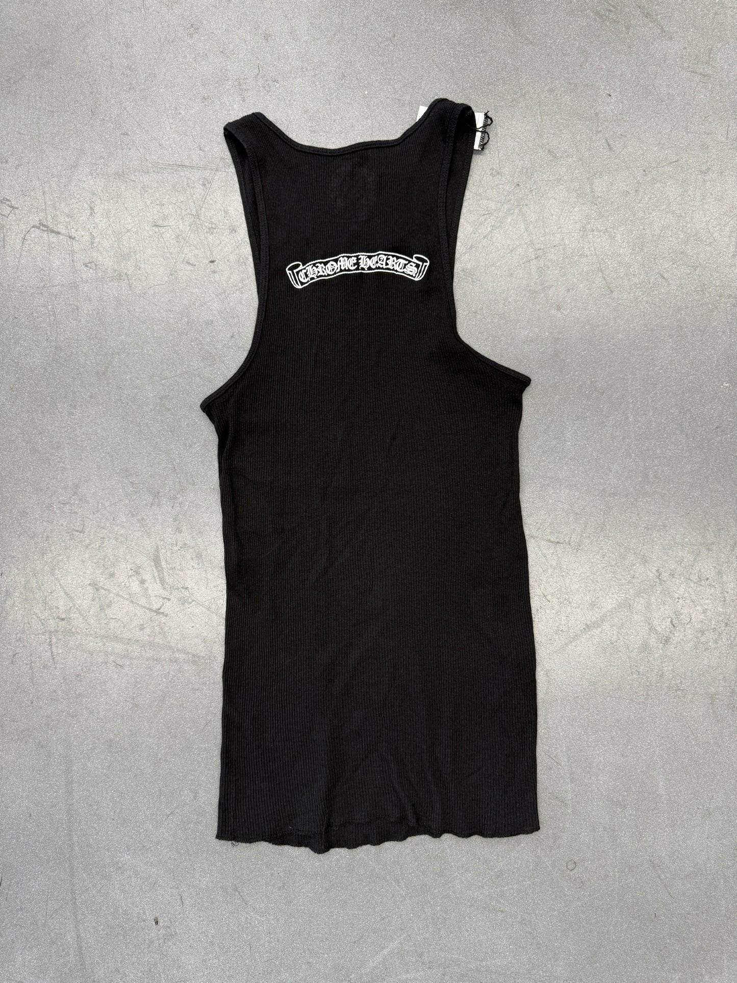 CHROME HEARTS NECK SCROLL LOGO RIB TANK TOP - BLACK