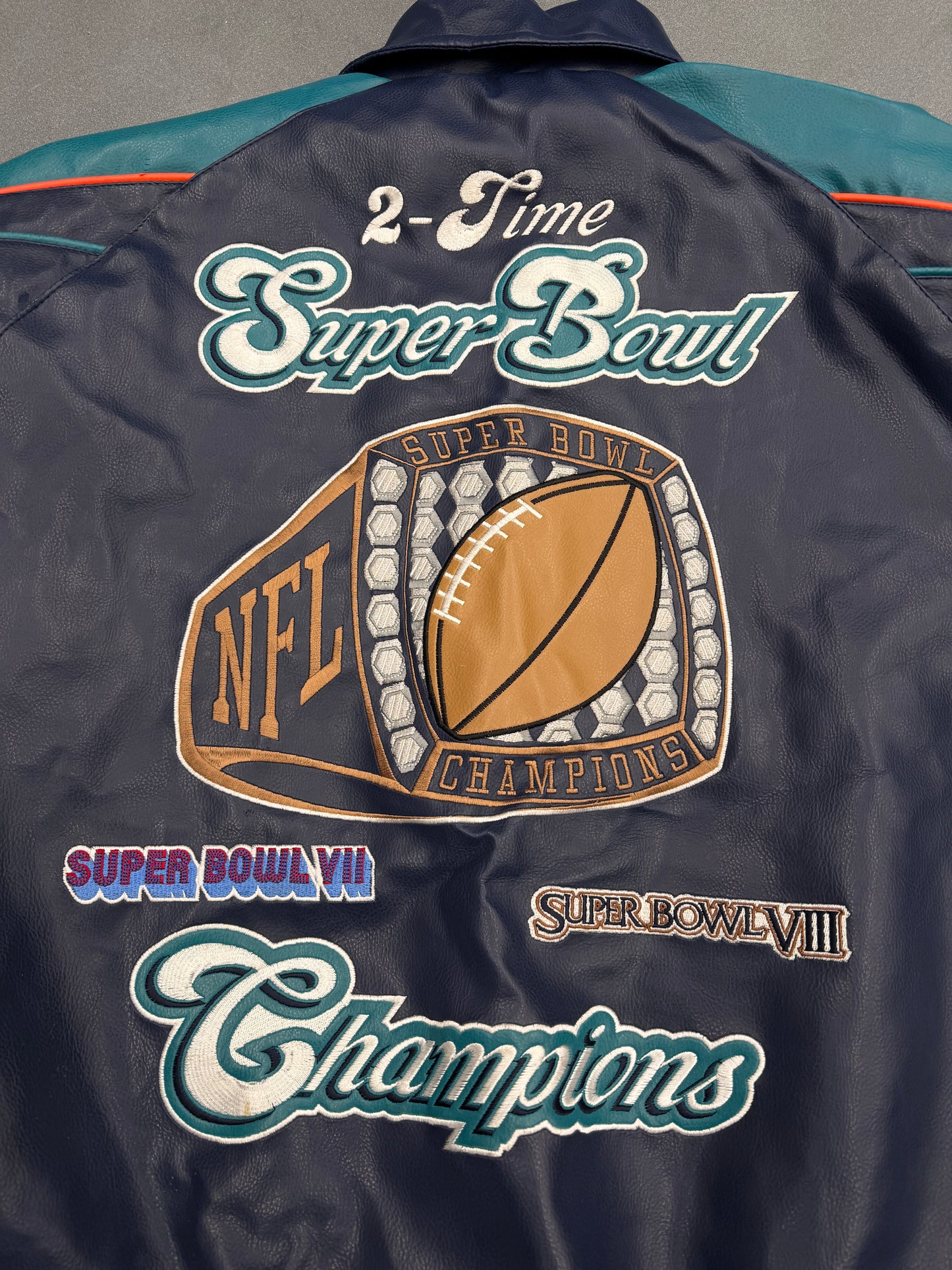 VINTAGE MIAMI DOLPHINS 2-TIME SUPER BOWL NFL LEATHER JACKET