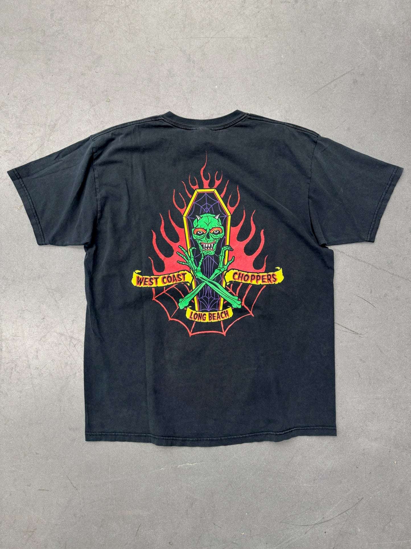 00'S WEST COAST CHOPPERS IRON CROSS LOGO LONG BEACH COFFIN TEE (WEST COAST CHOPPERS TAG)