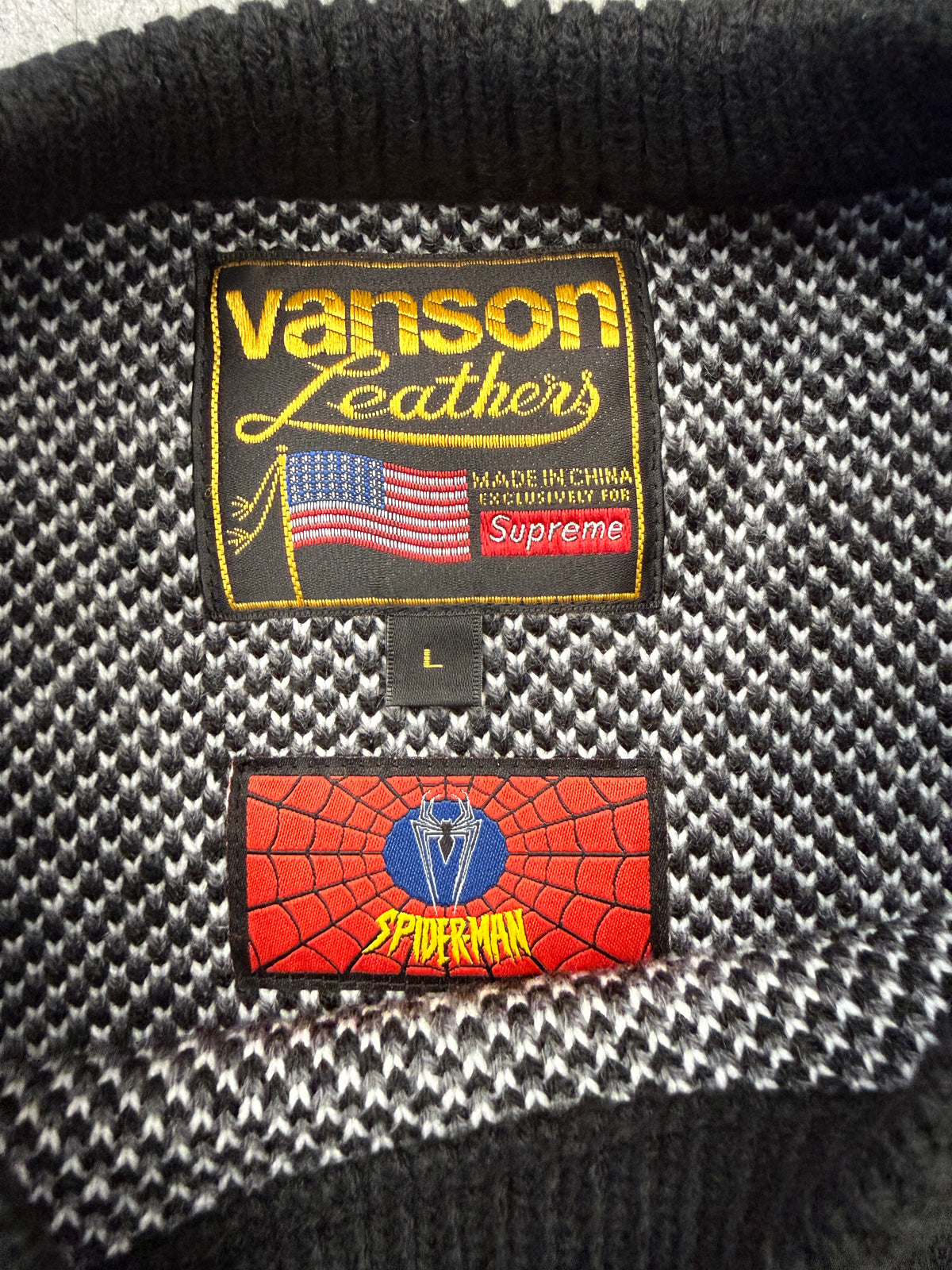SS26 SUPREME VANSON LEATHERS SPIDER-MAN SWEATER - BLACK