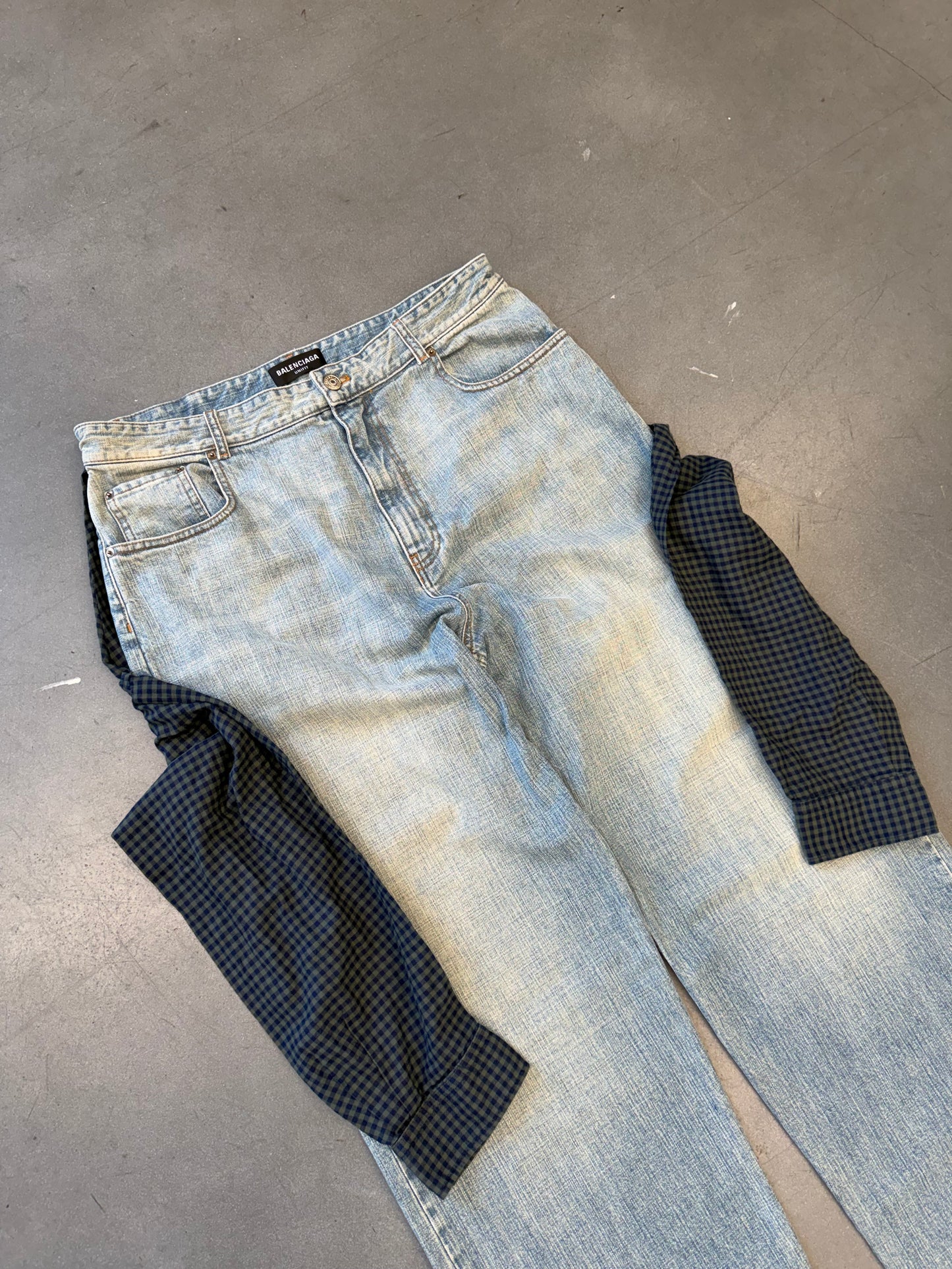 SS21 BALENCIAGA HYBRID FLANNEL SHIRT DENIM JEANS