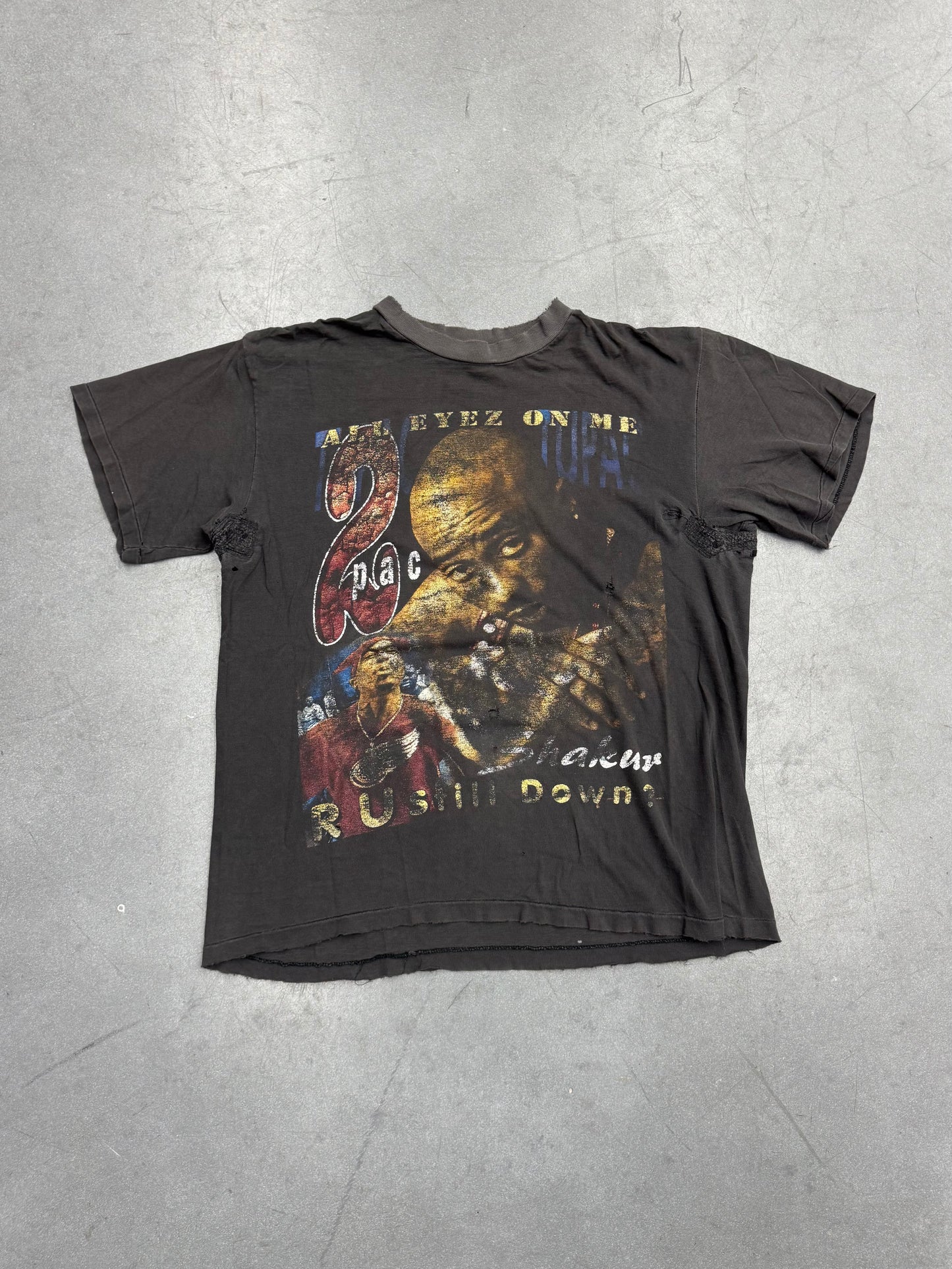 90S 2PAC "ALL EYEZ ON ME" "R U STILL DOWN?" RAP TEE (FADED TAG)