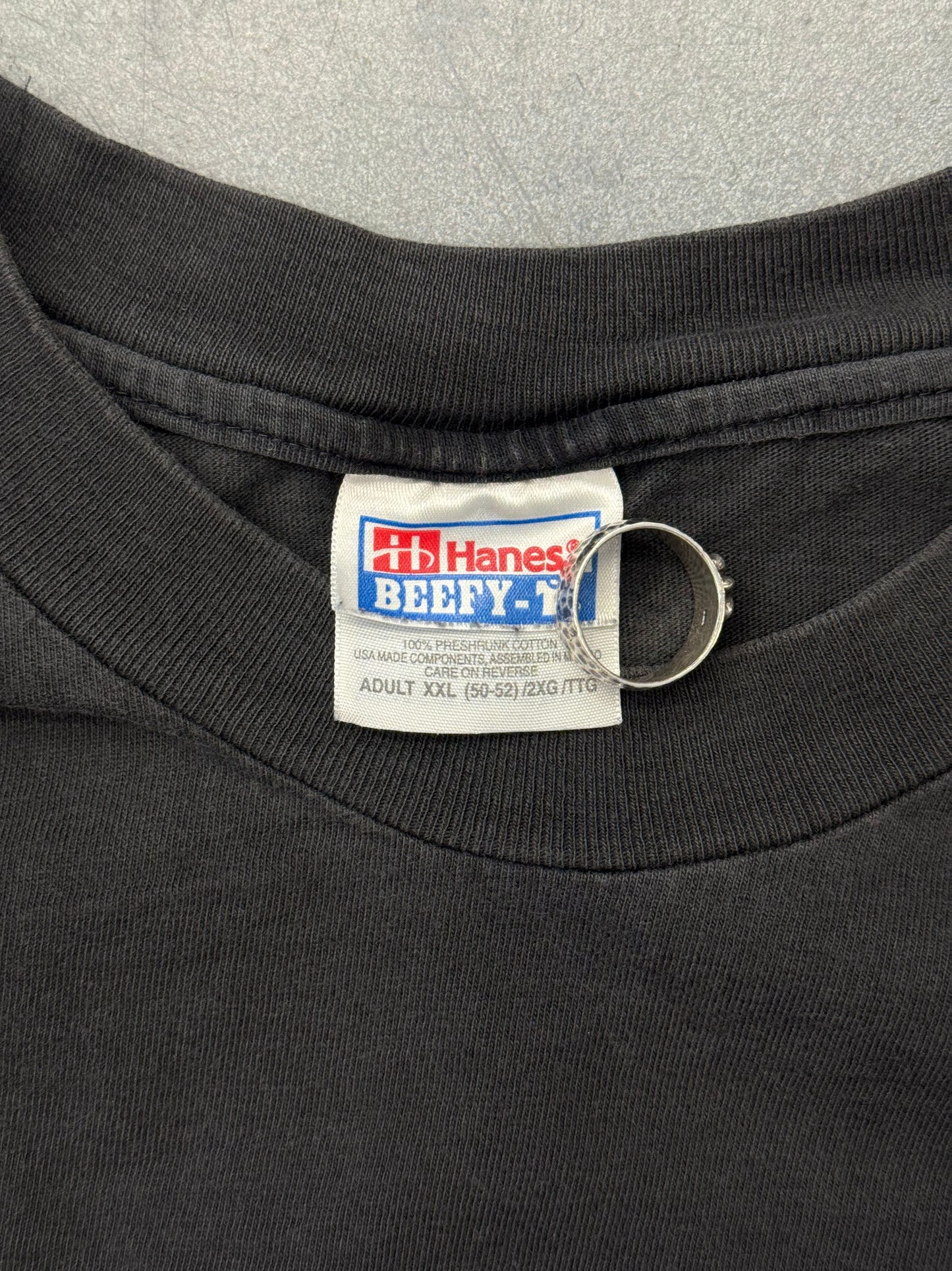 90S CURLY'S CYCLE SALES "CUSTOMER SATISFACTION?" TEE (HANES TAG)