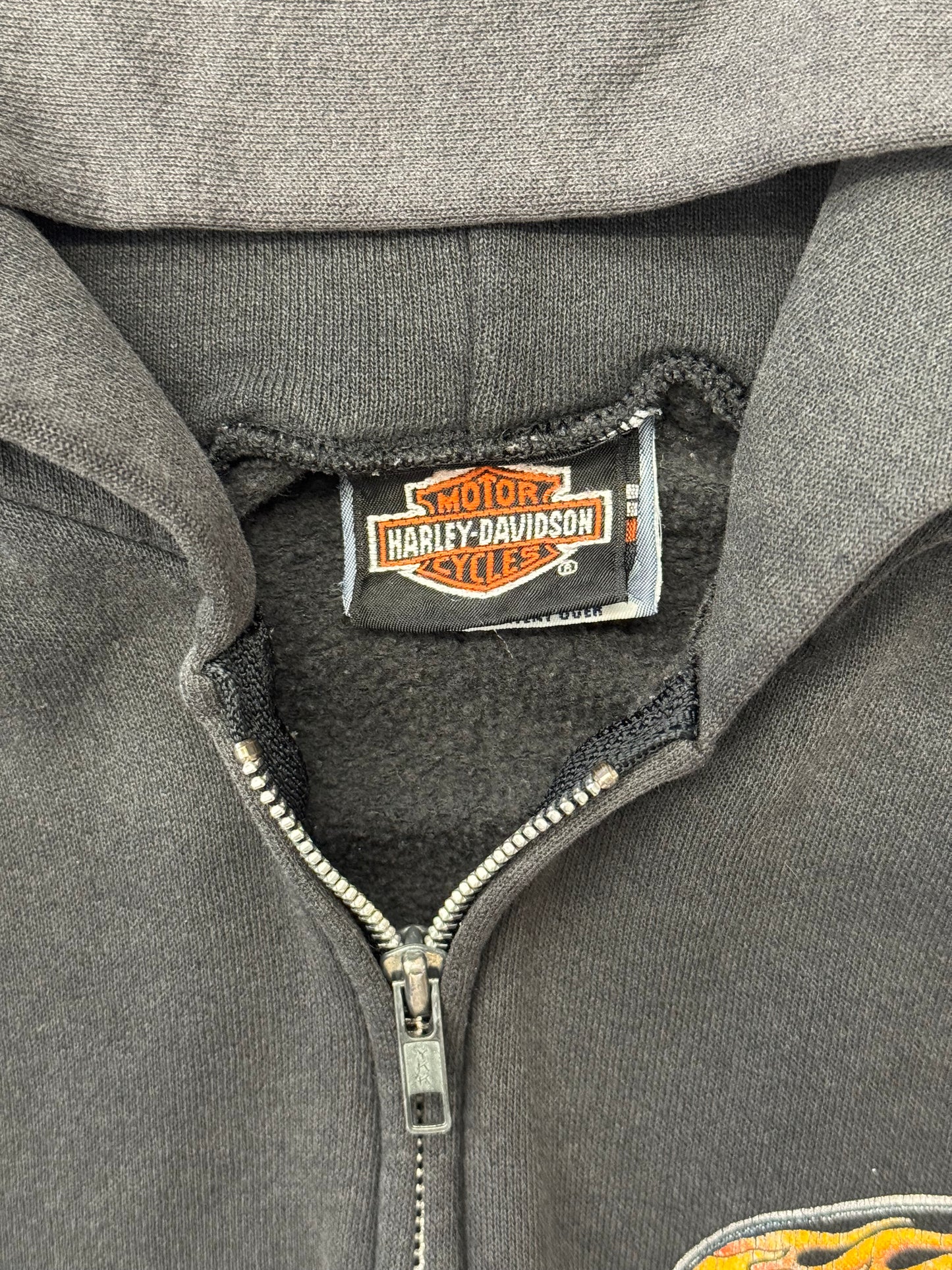1999 HARLEY-DAVIDSON FLAME SLEEVE ZIP-UP FREDERICK, MD HOODIE (LEE TAG)