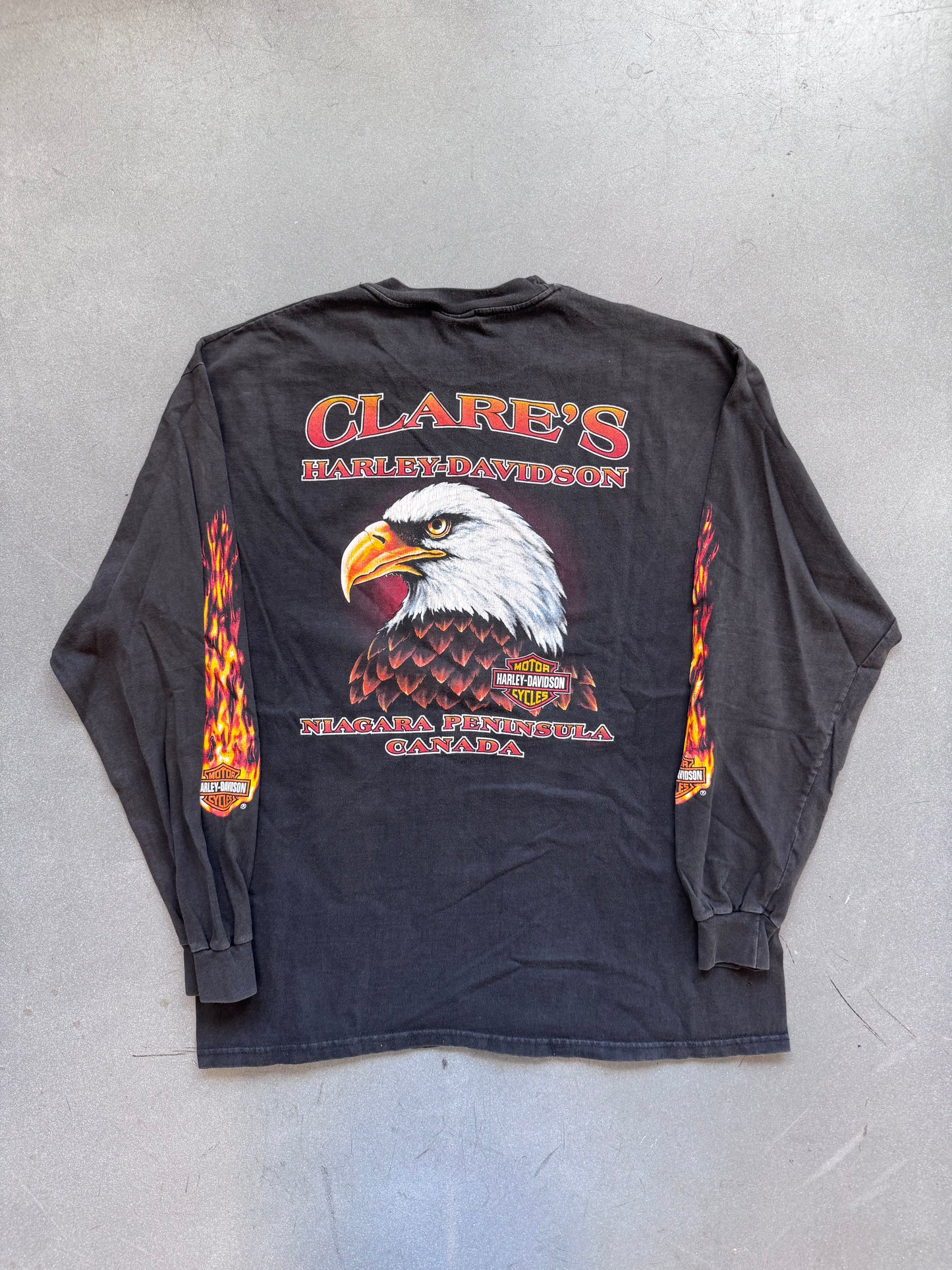 1999 HARLEY-DAVIDSON CLARE'S NIAGARA PENINSULA CANADA FLAME LS TEE (PULLED TAG)