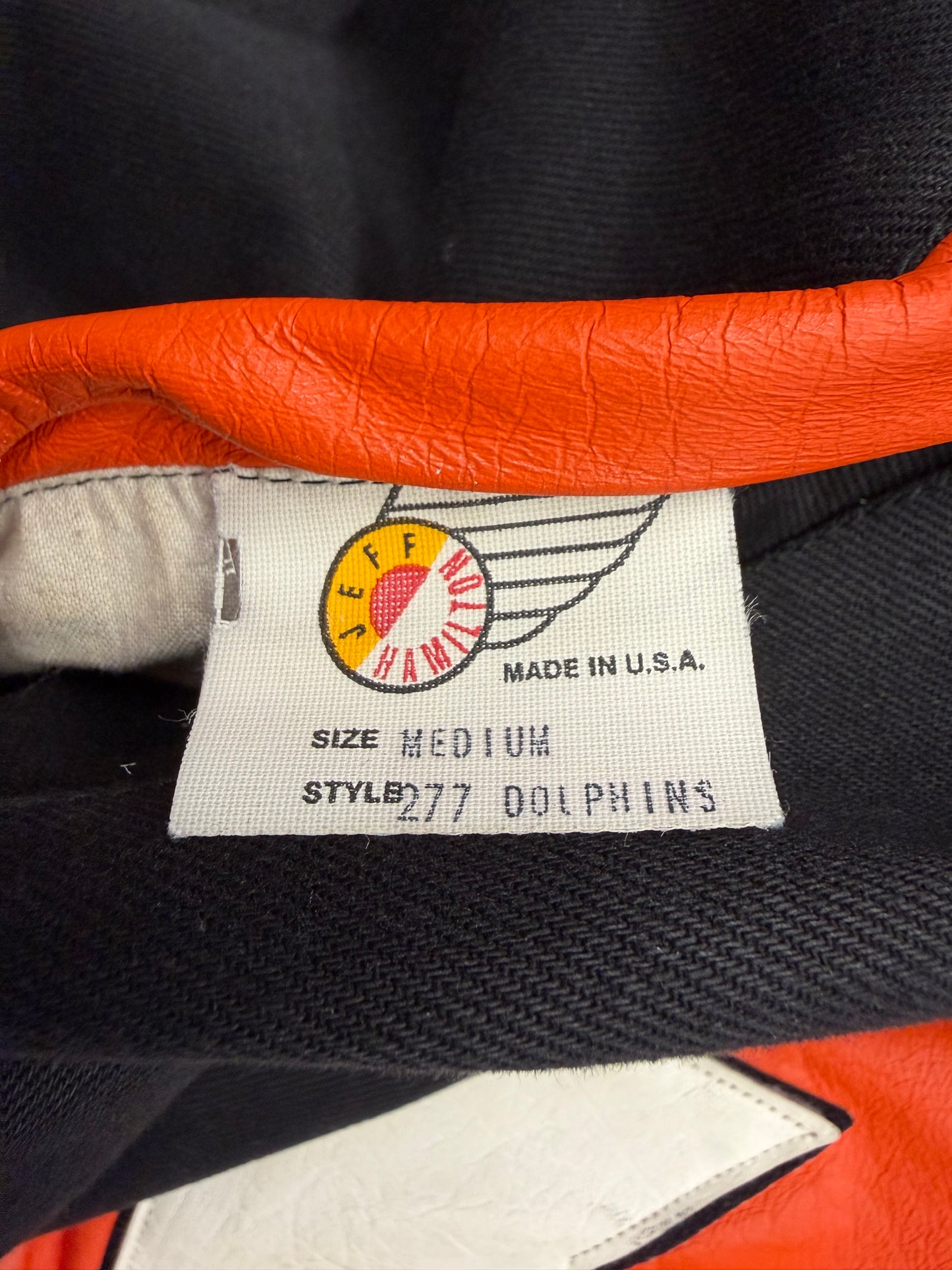 90S JEFF HAMILTON MIAMI DOLPHINS STARS LEATHER VARSITY JACKET