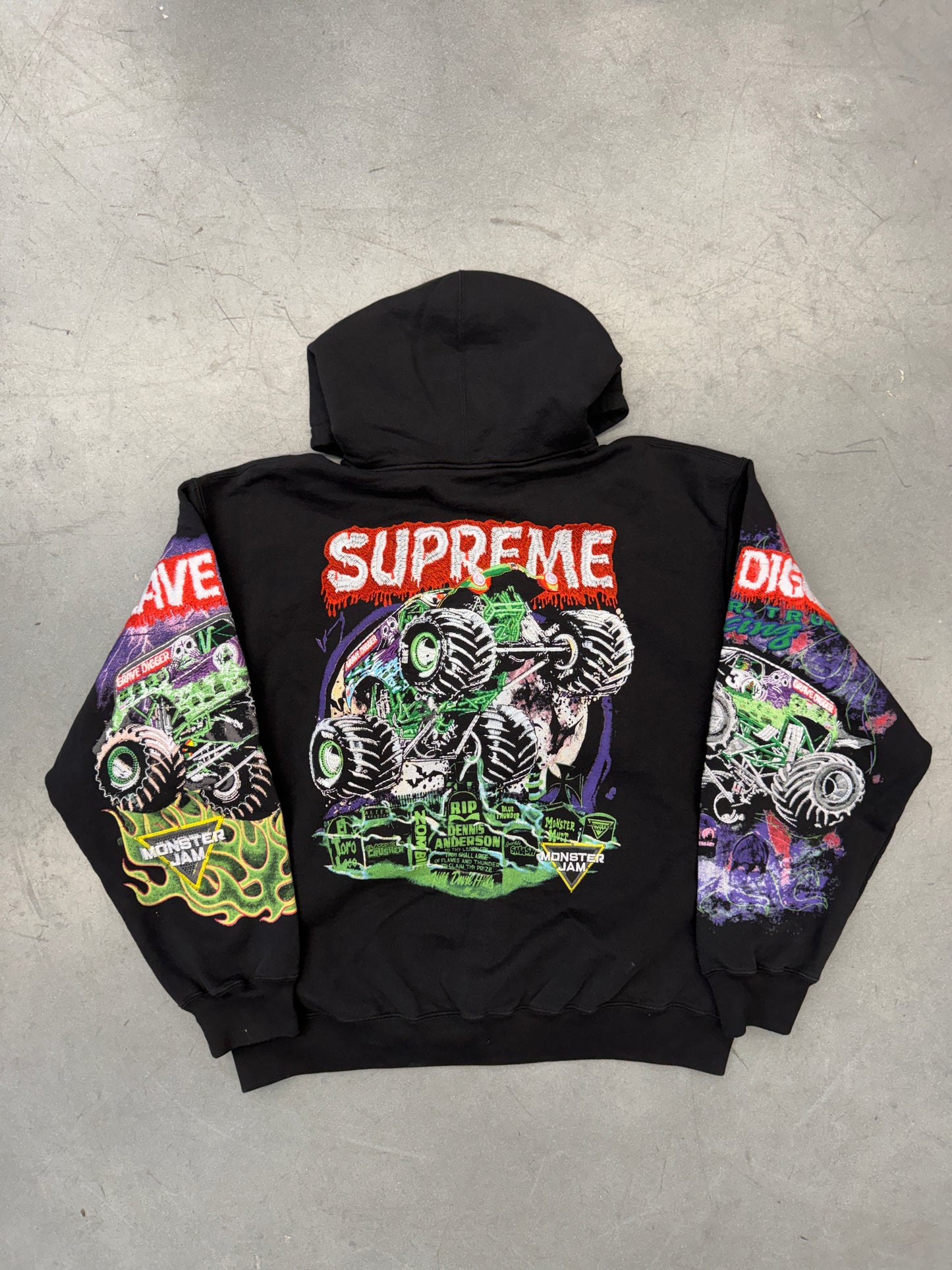SS26 SUPREME MONSTER JAM GRAVE DIGGER GREEN/PURPLE ZIP UP HOODED SWEATSHIRT