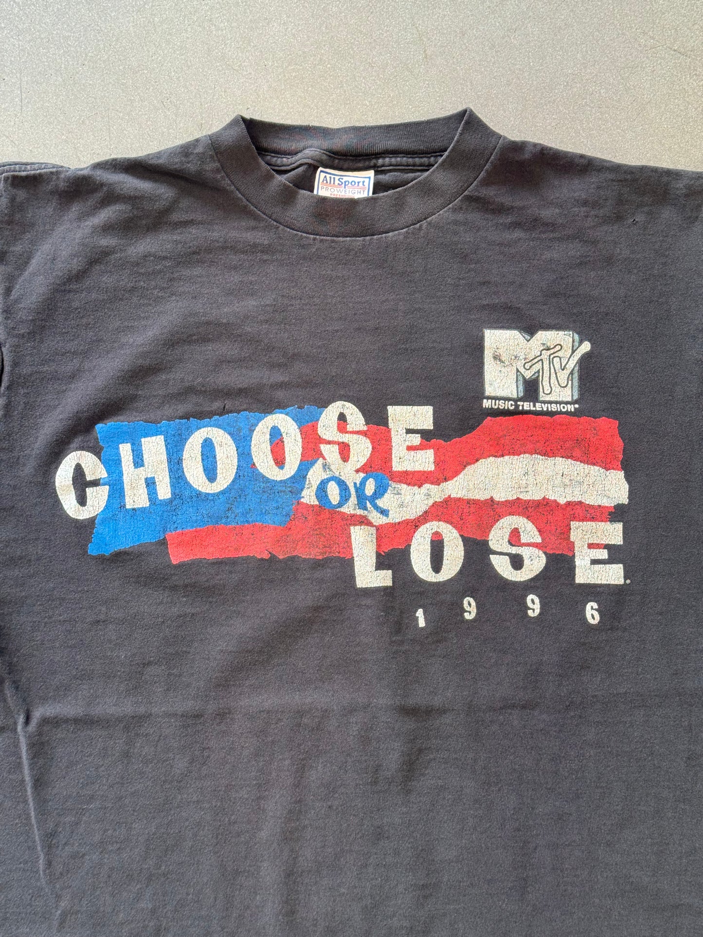 1996 MTV CHOOSE OR LOSE CUT-OFF TEE (ALLSPORT PROWEIGHT TAG)