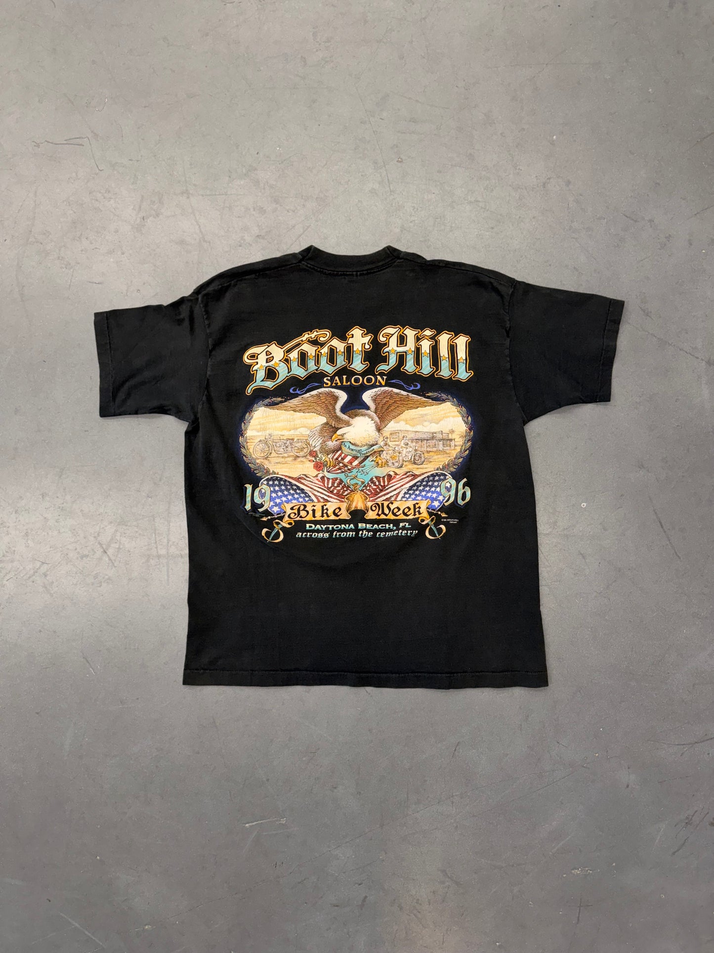1996 BOOTHILL SALOON BIKE WEEK POCKET/MULLET TEE (FOTL TAG)