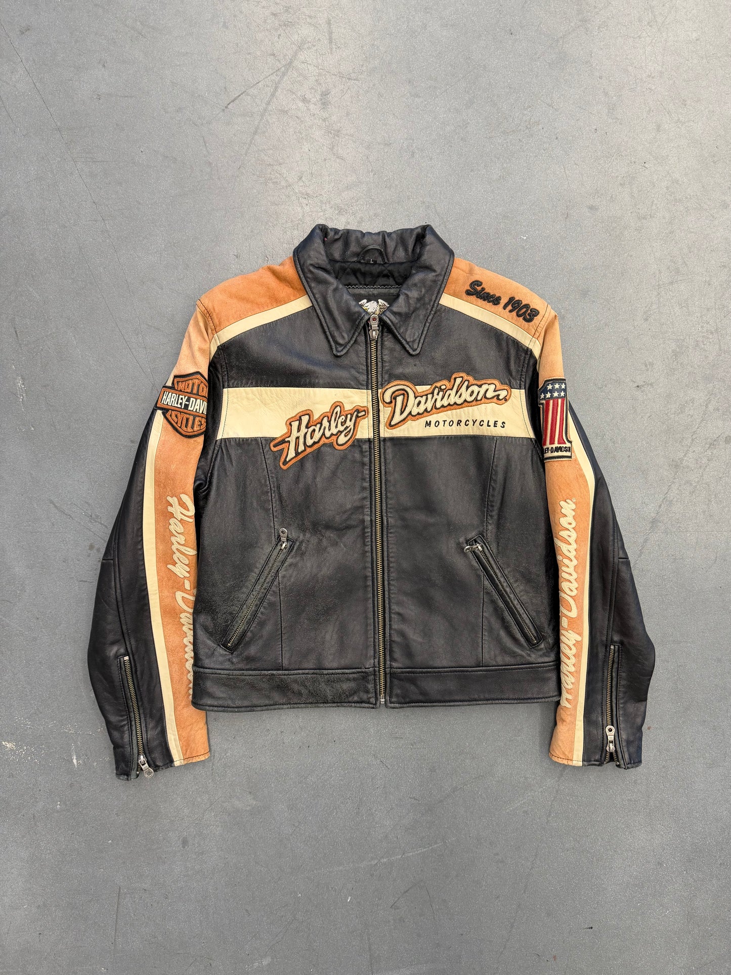 Y2K HARLEY-DAVIDSON "RIDE TO LIVE" FADED FULL-ZIP LEATHER JACKET