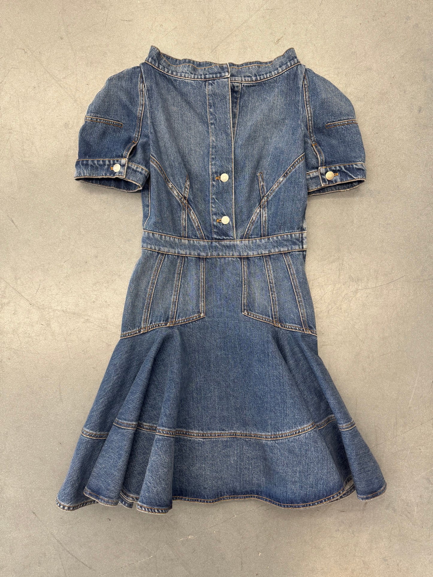 2021 ALEXANDER MCQUEEN OPEN NECK DENIM MINI DRESS