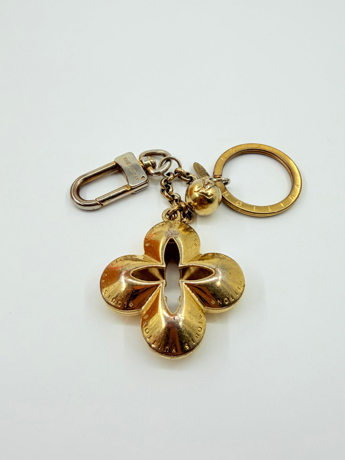 LOUIS VUITTON GOLD-TONE MONOGRAM FLOWER BAG CHARM KEY CHAIN