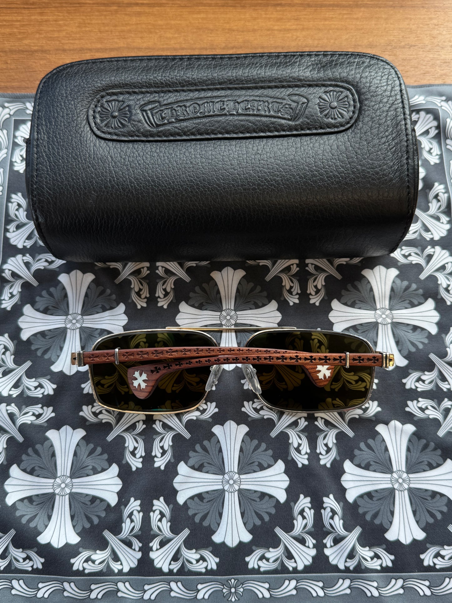 VINTAGE CHROME HEARTS THE BEAST I WOODEN SUNGLASSES (WITH CASE)