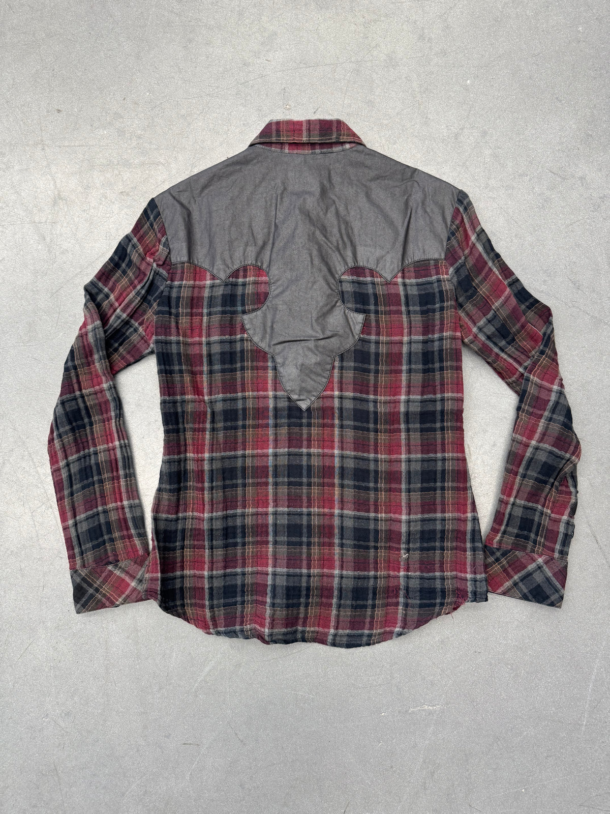 VINTAGE CHROME HEARTS CROSS PATCH/DAGGER ZIPPER FLANNEL BUTTON-UP LONG SLEEVE SHIRT