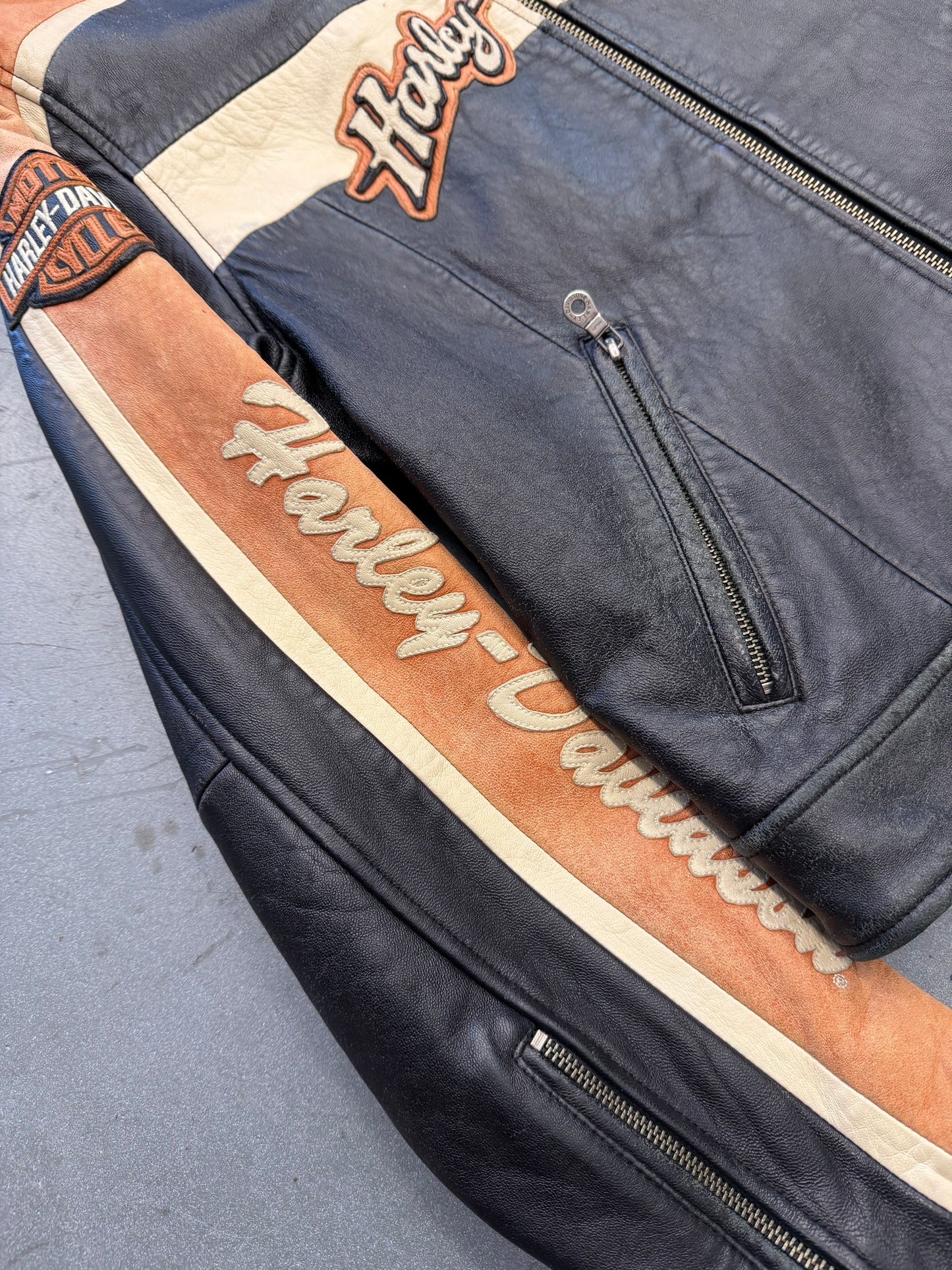 Y2K HARLEY-DAVIDSON "RIDE TO LIVE" FADED FULL-ZIP LEATHER JACKET