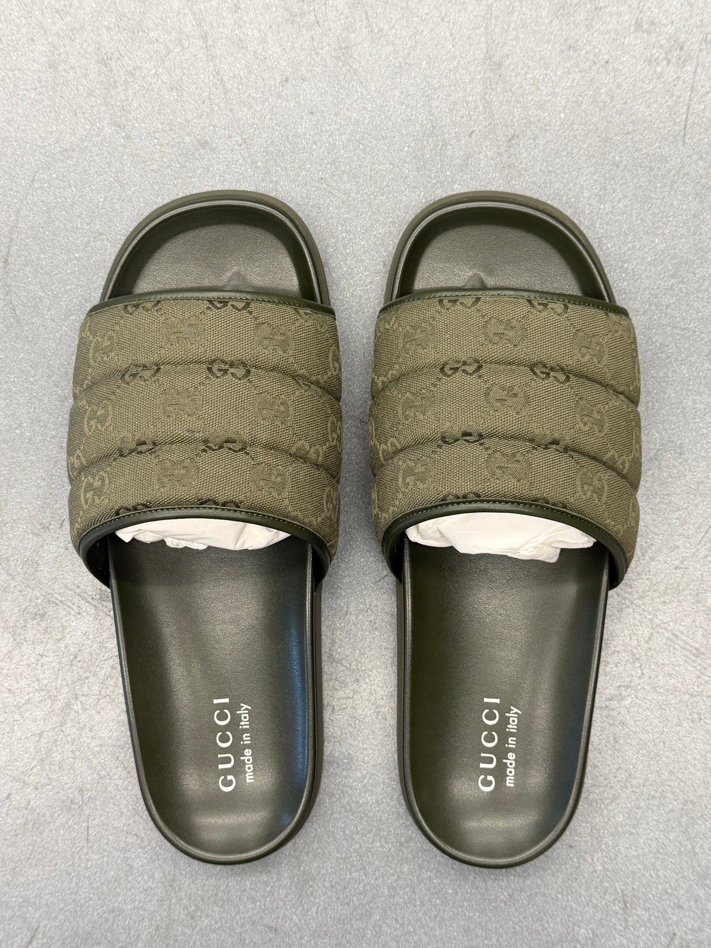 GUCCI MAXI GG CANVAS SLIDE SANDALS