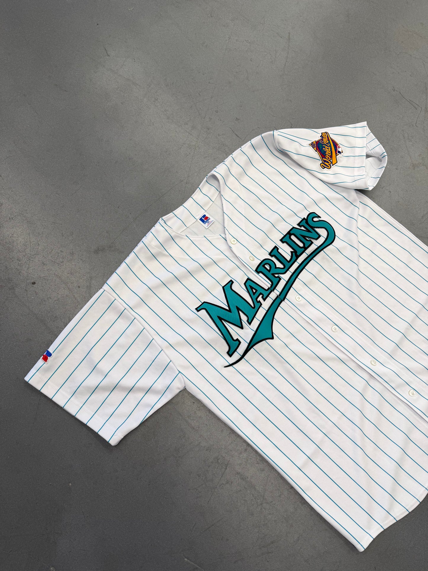 1997 FLORIDA MARLINS  RUSSELL ATHLETIC PINSTRIPE BASEBALL JERSEY