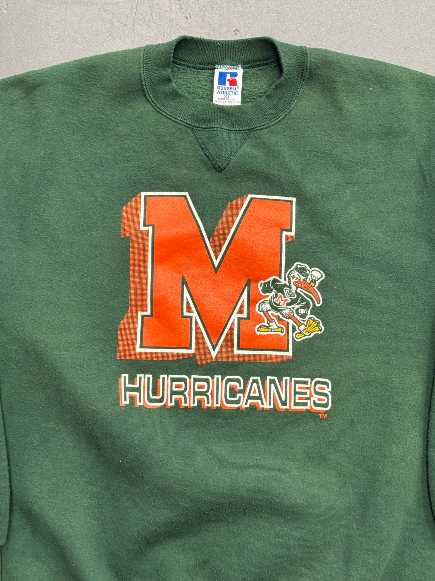 90S MIAMI HURRICANES M LOGO CREWNECK (RUSSELL ATHLETIC TAG)