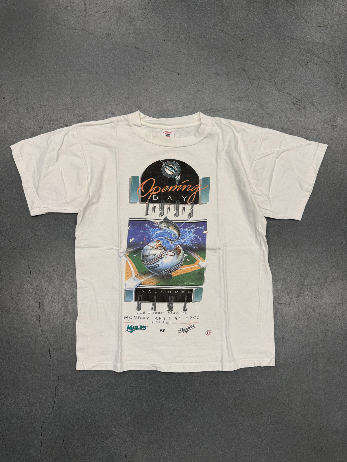 1993 FLORIDA MARLINS OPENING DAY INAUGURAL GAME TEE (SHERRY'S BEST TAG)