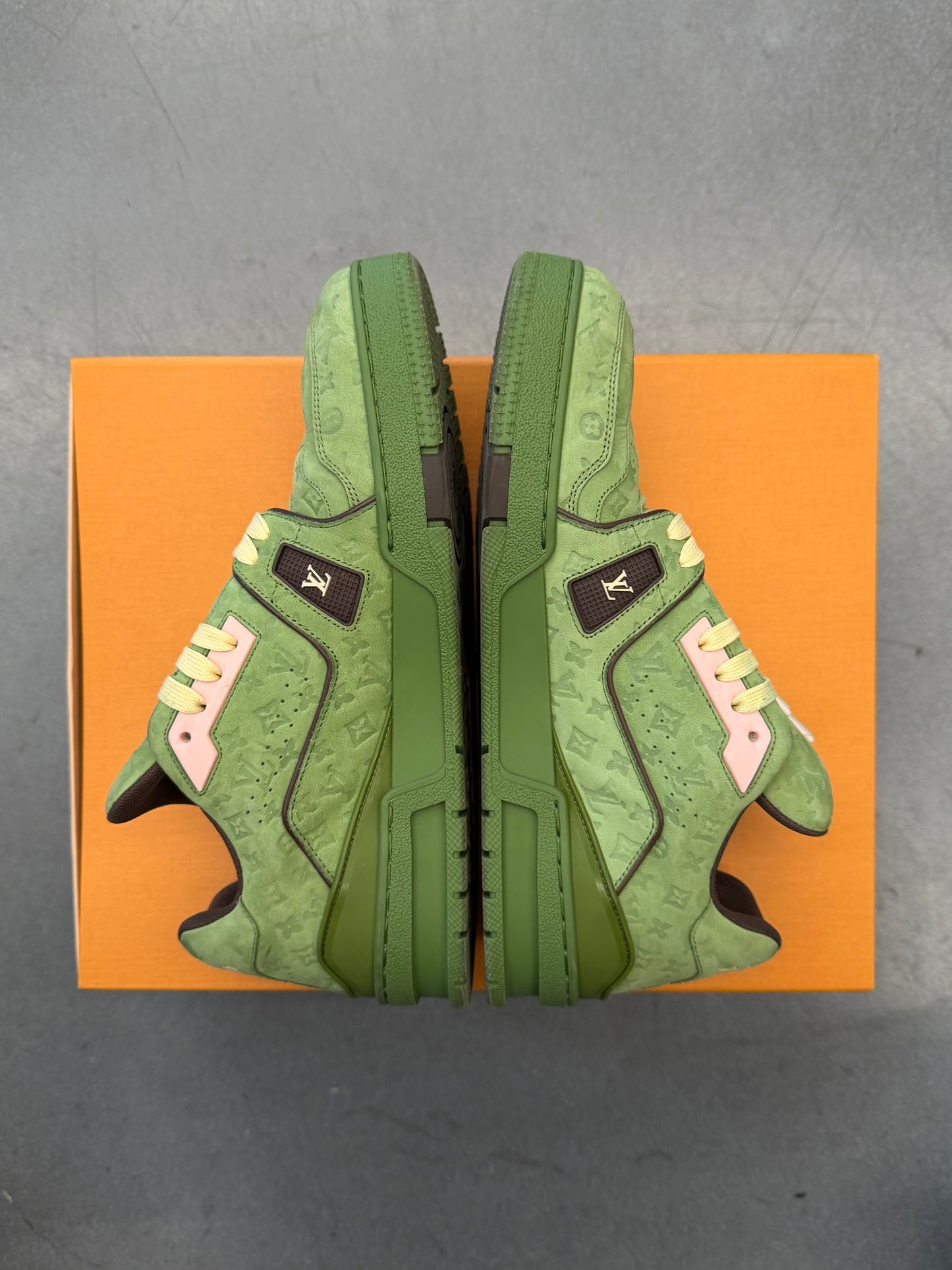 SS24 SIZE 7.5 LV LOUIS VUITTON BY TYLER THE CREATOR TRAINER - GREEN (PRE-OWNED WITH BOX)