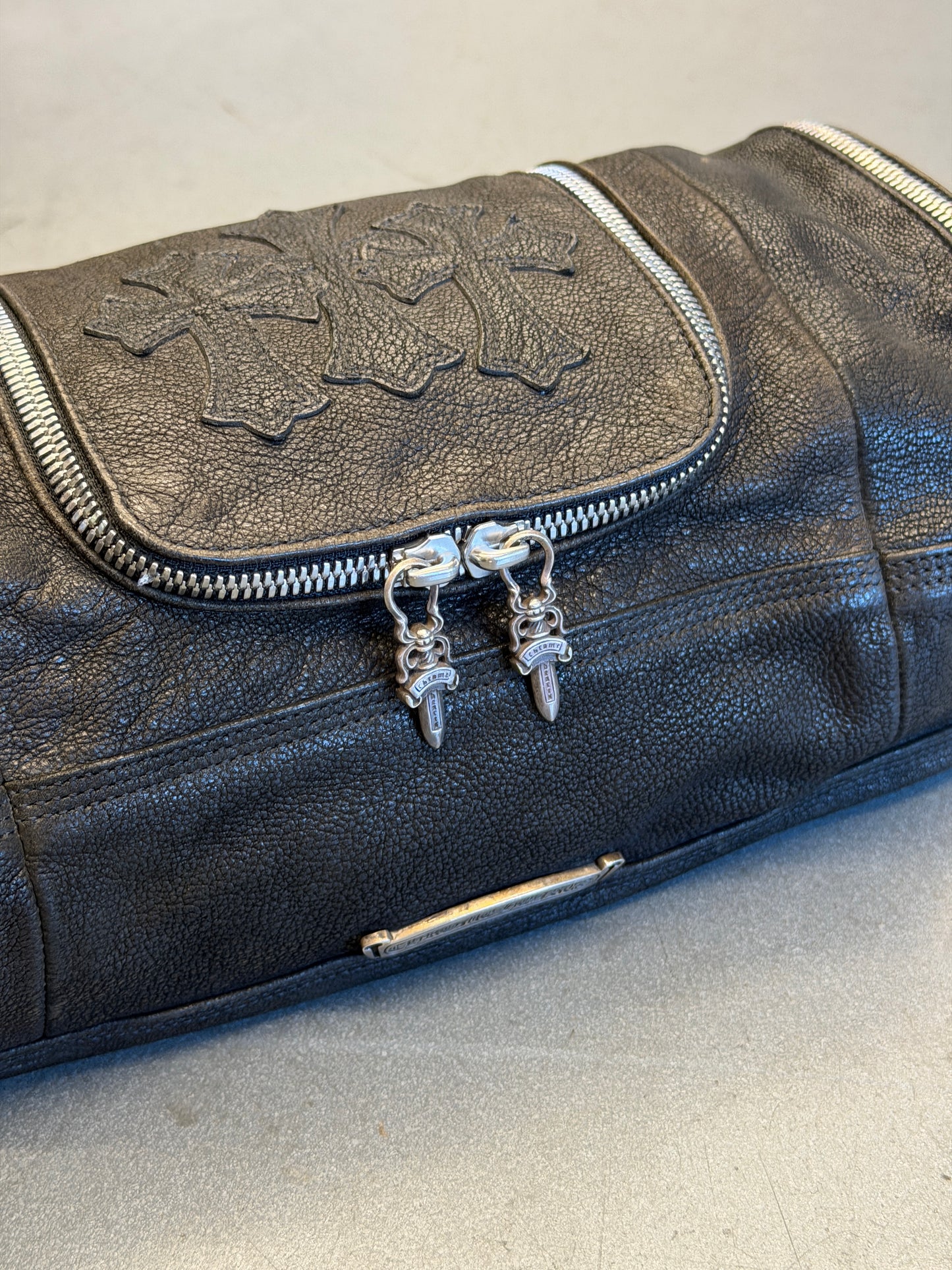 CHROME HEARTS TRIPLE CROSS LEATHER TOILETRY DUFFLE BAG