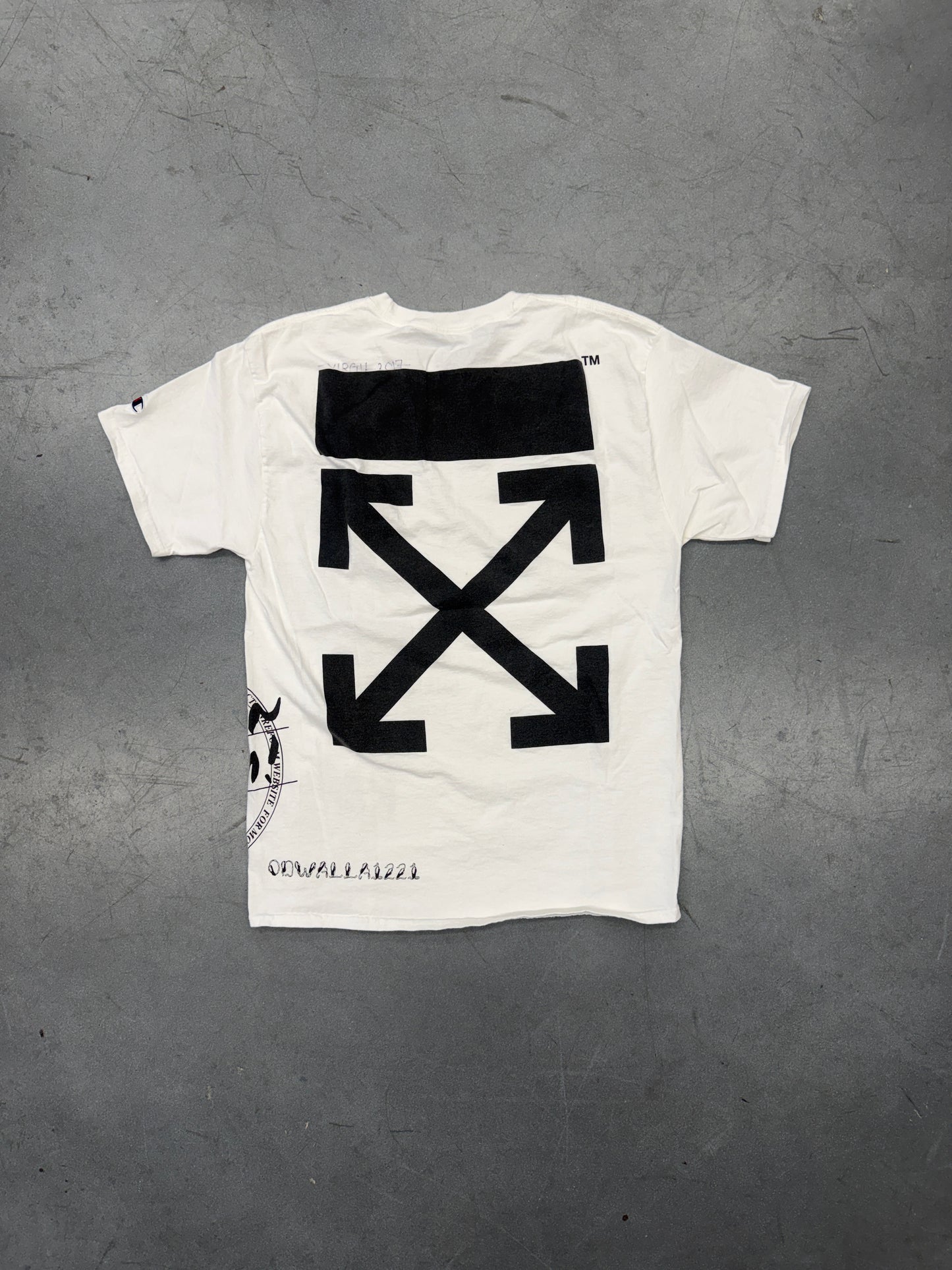 2015 AWAKE NY X HERON PRESTON X OFF-WHITE ART BASEL MIAMI TEE SIGNED BY VIRGIL (CHAMPION PRINT TAG)