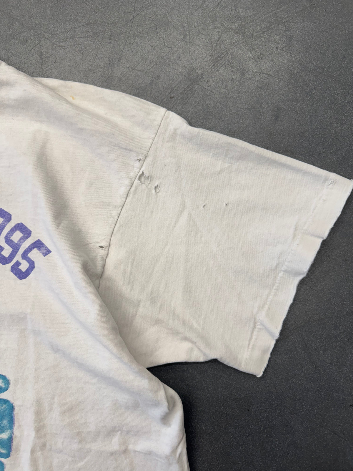 1995 LIVESTOCK V ZEPHYRHILLS FESTIVAL PARK THRASHED AND REPAIRED TEE (CUT FOTL TAG)