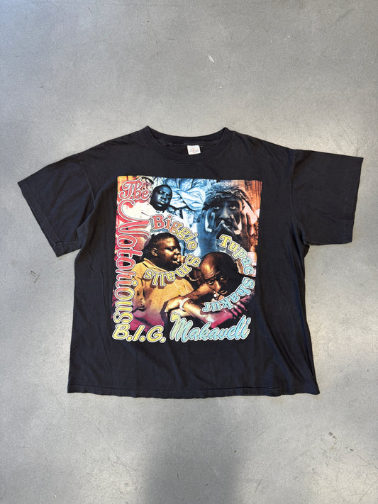 90'S THE NOTORIOUS B.I.G. MAKAVELI BIGGIE SMALLS TUPAC RIP RAP TEE (SHORT HILLS TAG)