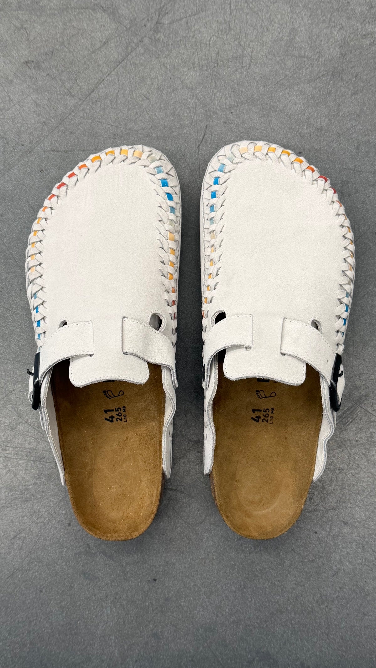 2025 KITH BIRKENSTOCK BOSTON BRAIDED SUEDE ANTIQUE WHITE TIE DYE