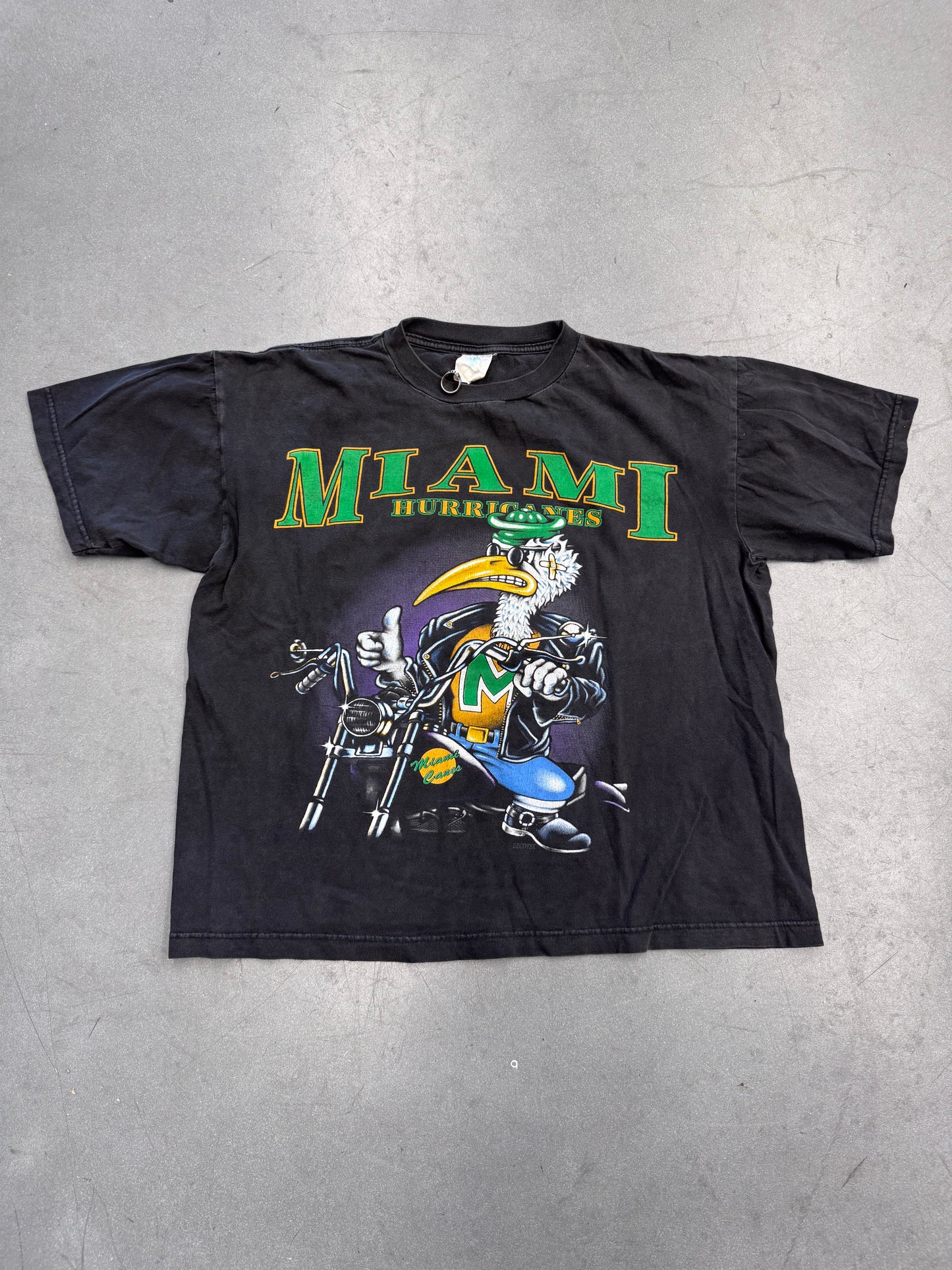 90S MIAMI HURRICANES I GET AROUND MOTORCYCLE TEE (TOUR CHAMP TAG)