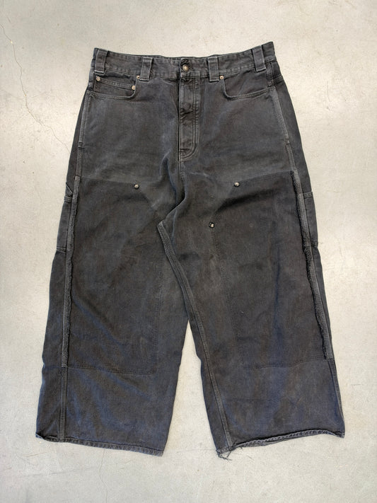 FW25 BALENCIAGA RIPPED OFF BAGGY DOUBLE KNEE JEANS - WASHED BLACK