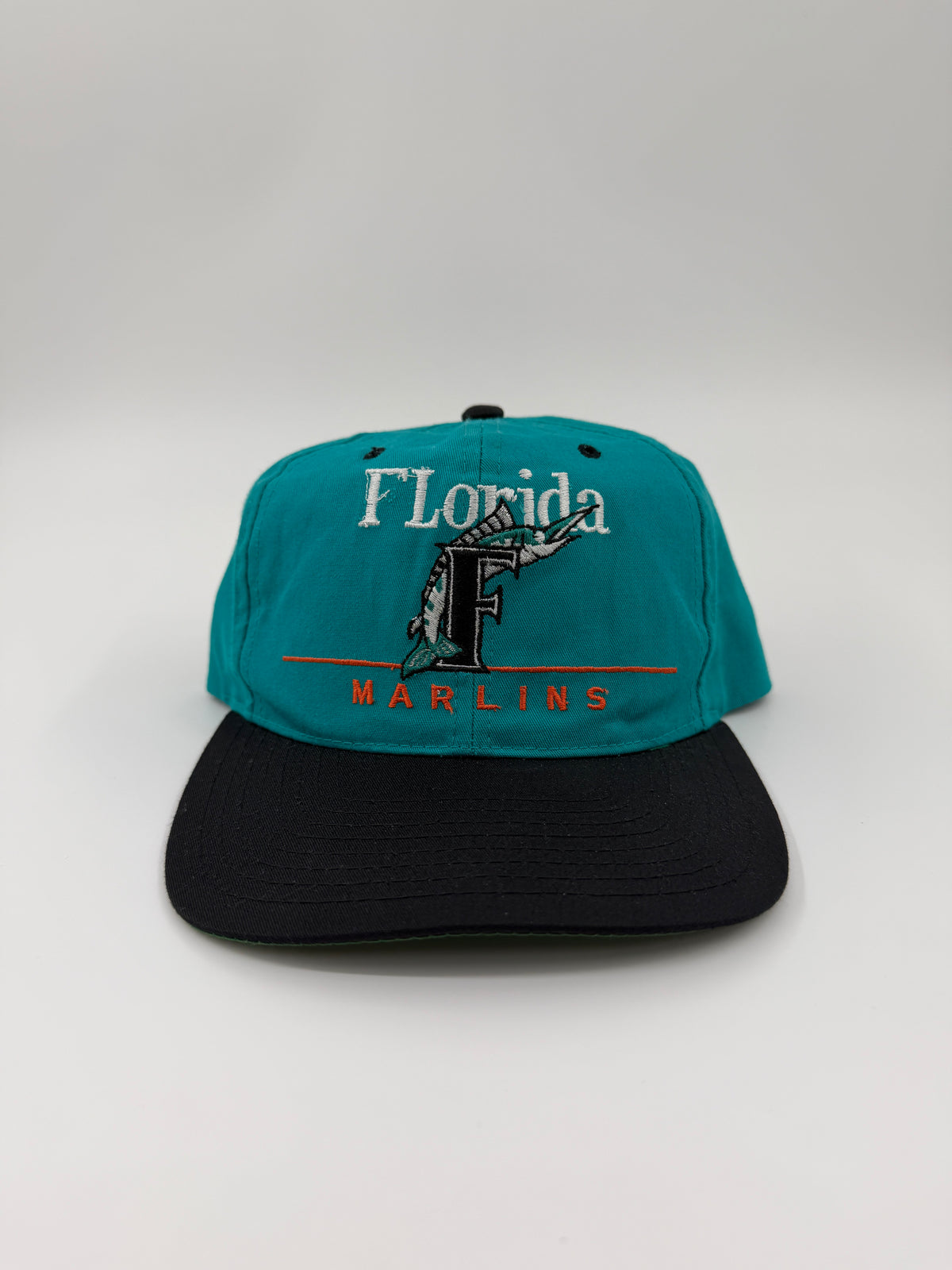 90'S FLORIDA MARLINS ORANGE LINE BIG F LOGO SNAPBACK (TEAL/BLACK) (TWINS ENTERPRISE TAG)