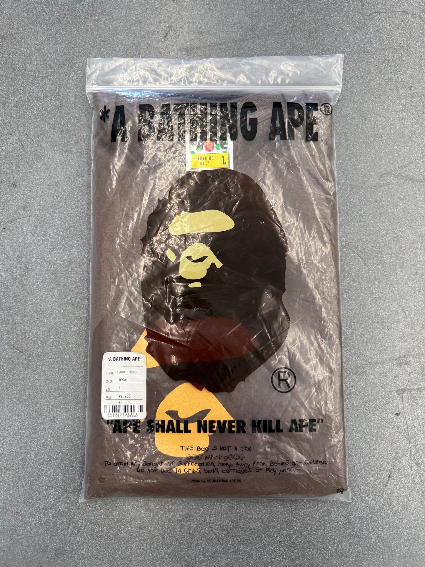 FW23 A BATHING APE BAPE BIG APE HEAD TEE - BROWN (L) (NEW IN BAG)