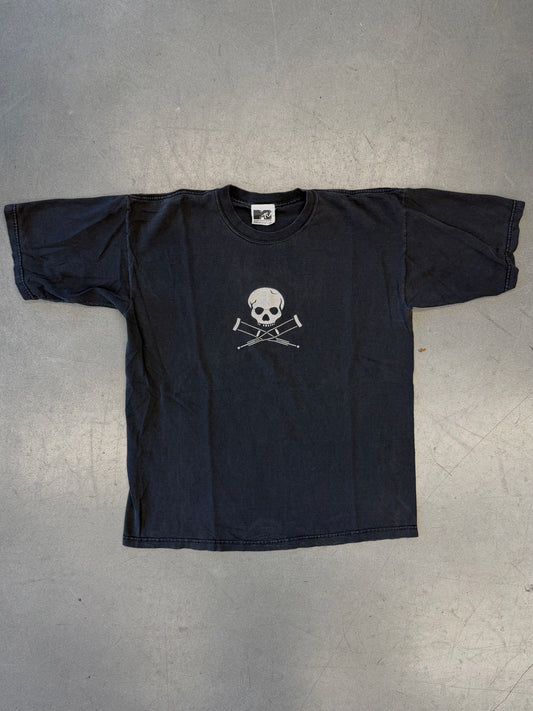 2001 JACKASS THE MOVIE CRUTCH CROSSBONES TEE (MTV TAG)