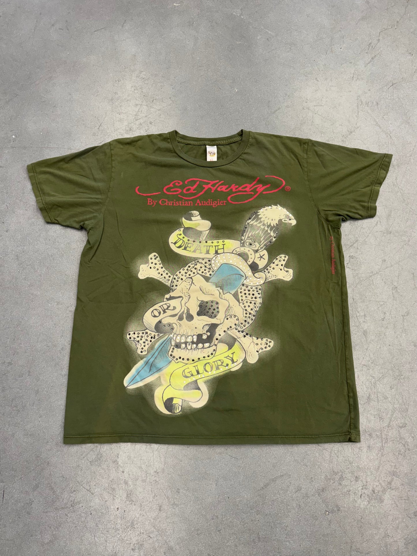 Y2K ED HARDY RHINESTONE "DEATH OR GLORY" TEE