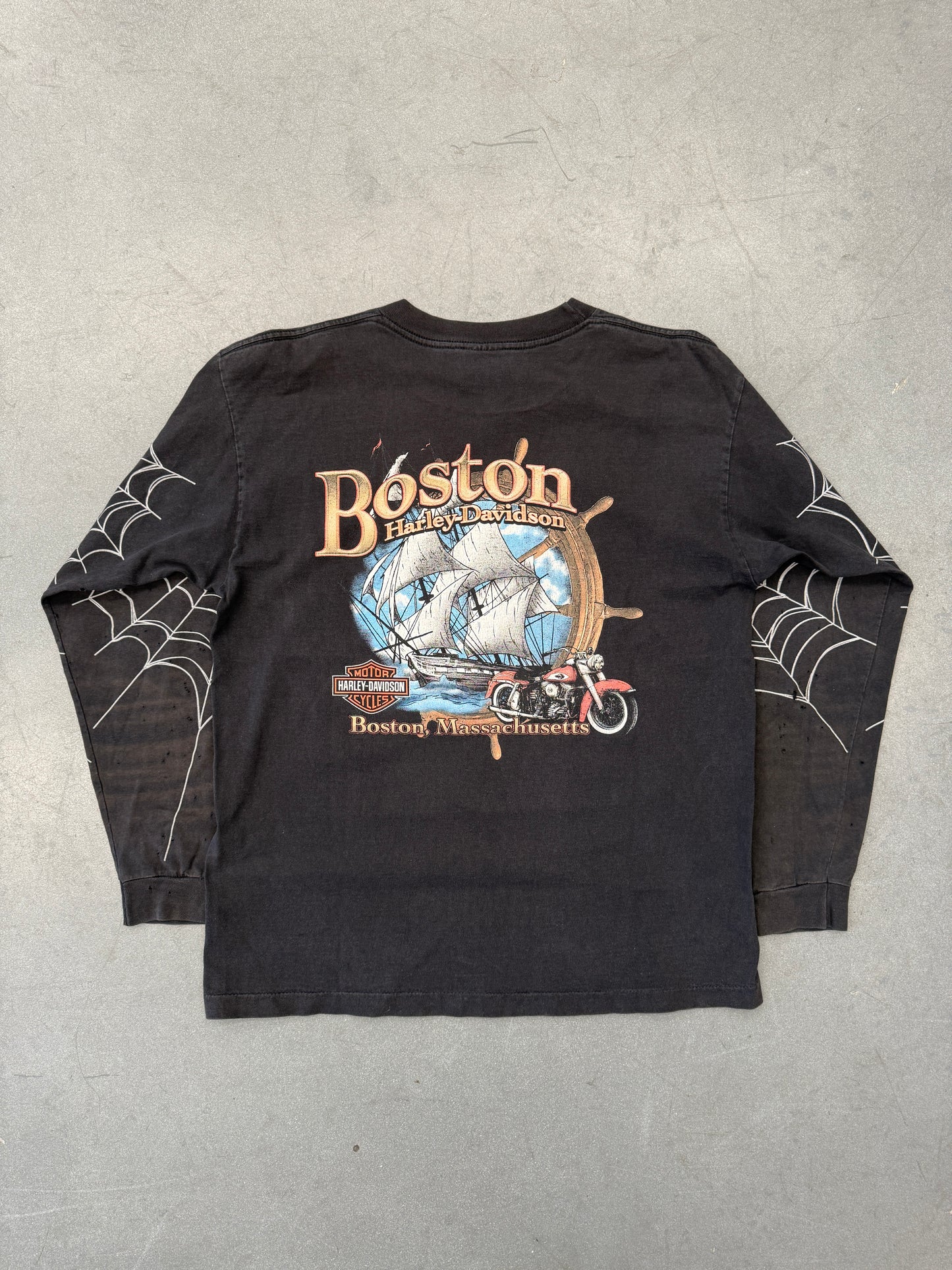 2003 HARLEY-DAVIDSON BOSTON, MASSACHUSETTS SPIDER WEB SLEEVE LS MULLET TEE