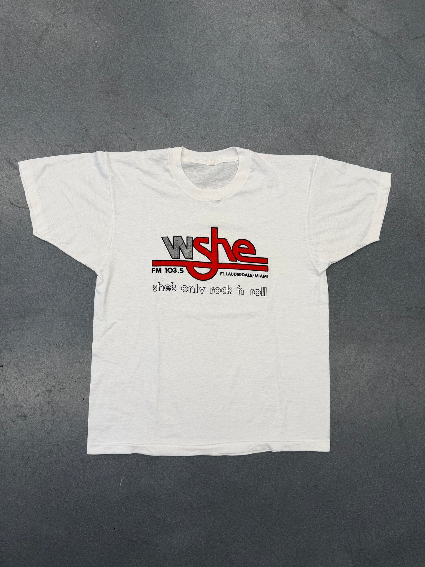 ‘80S WSHE SHE'S ONLY ROCK 'N ROLL PROMOTIONAL TEE (FADED TAG)